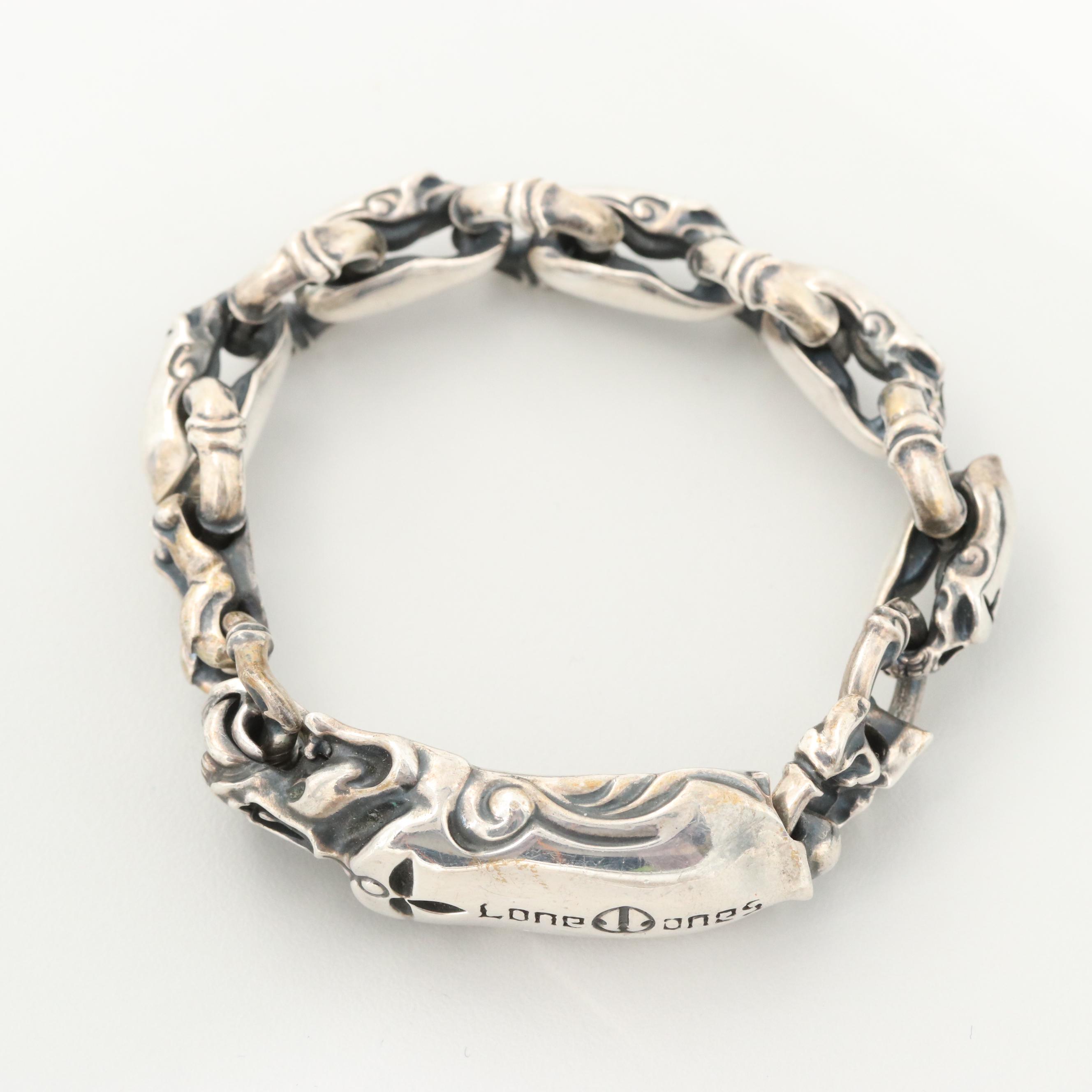 Lone Ones Sterling Silver Skull and Bone Motif Bracelet