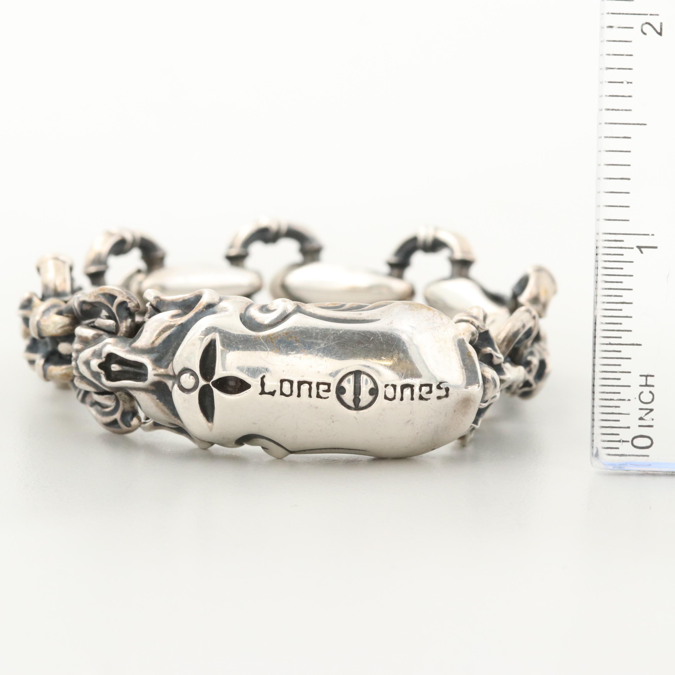 Lone Ones Sterling Silver Skull and Bone Motif Bracelet