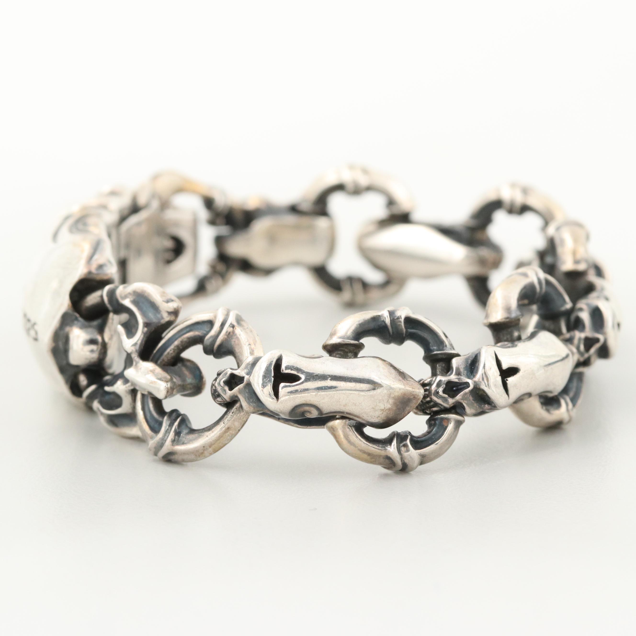 Lone Ones Sterling Silver Skull and Bone Motif Bracelet