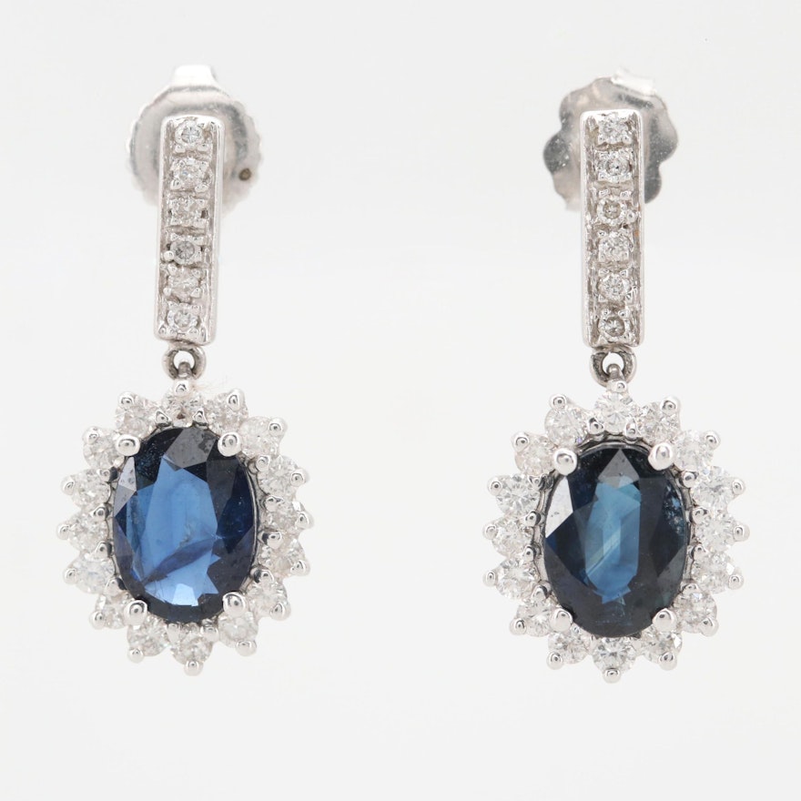 14K White Gold 2.50 CTW Sapphire and 0.92 CTW Diamond Earrings