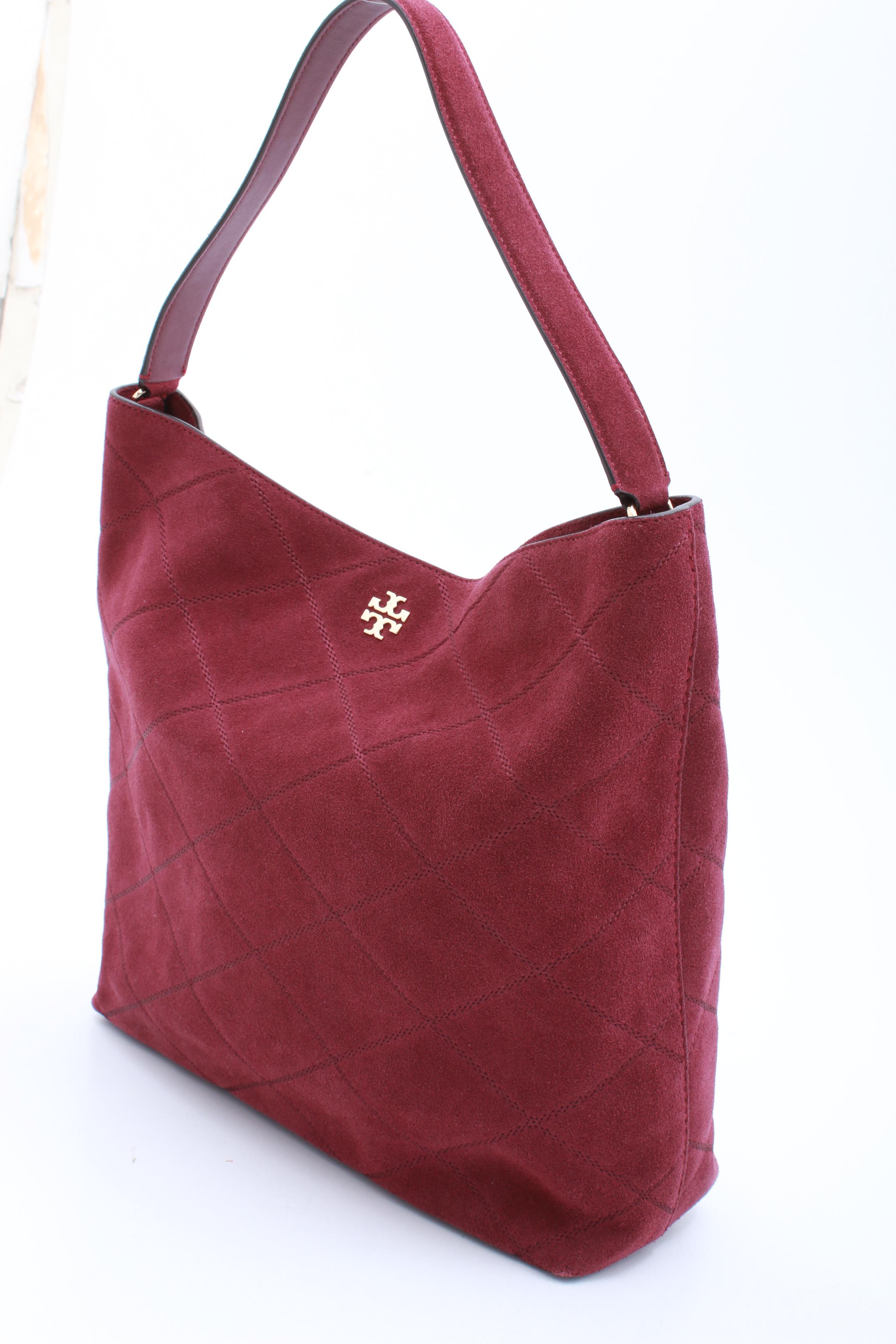 Tory Burch Burgundy Suede and Leather Hobo Bag