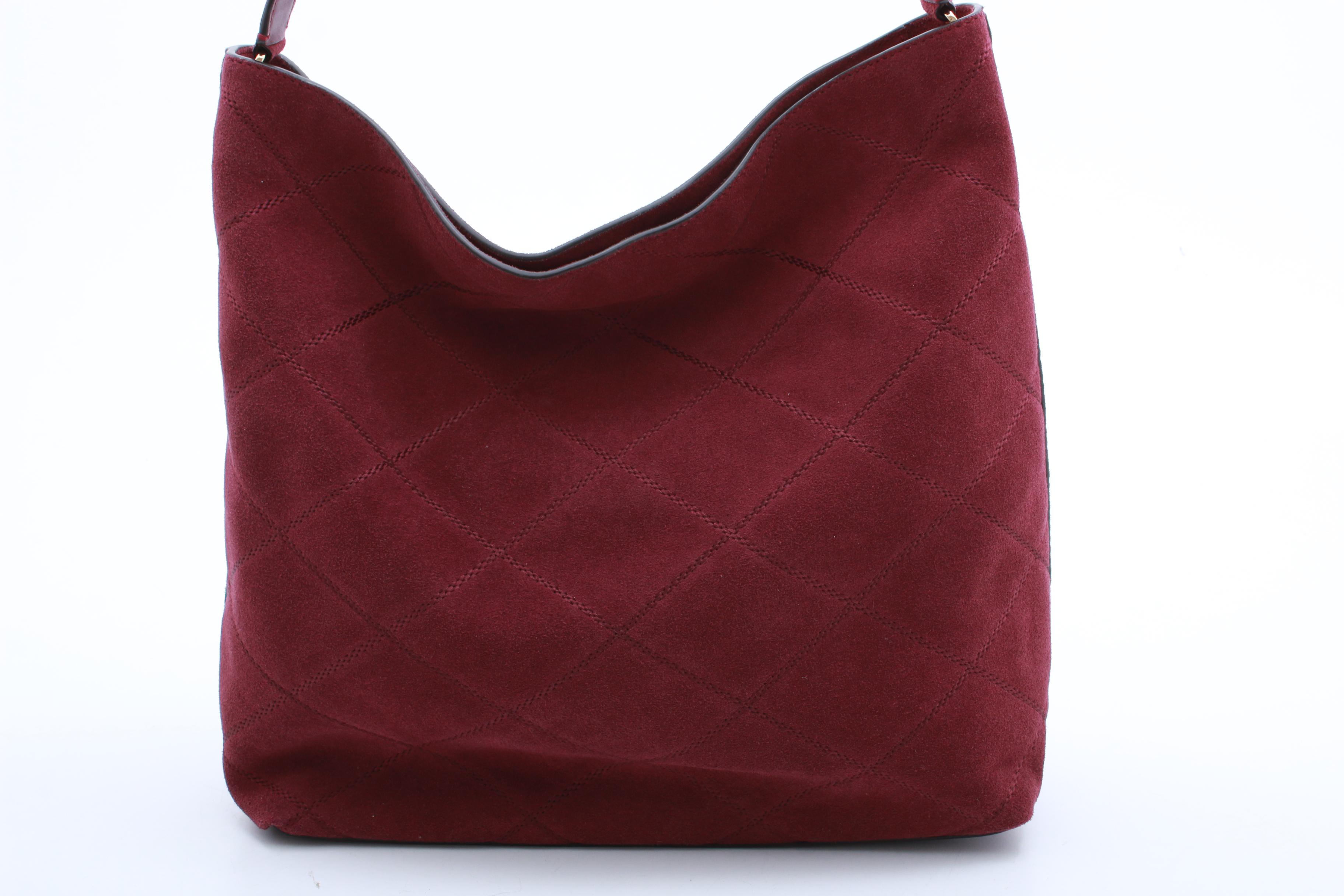 Tory Burch Burgundy Suede and Leather Hobo Bag