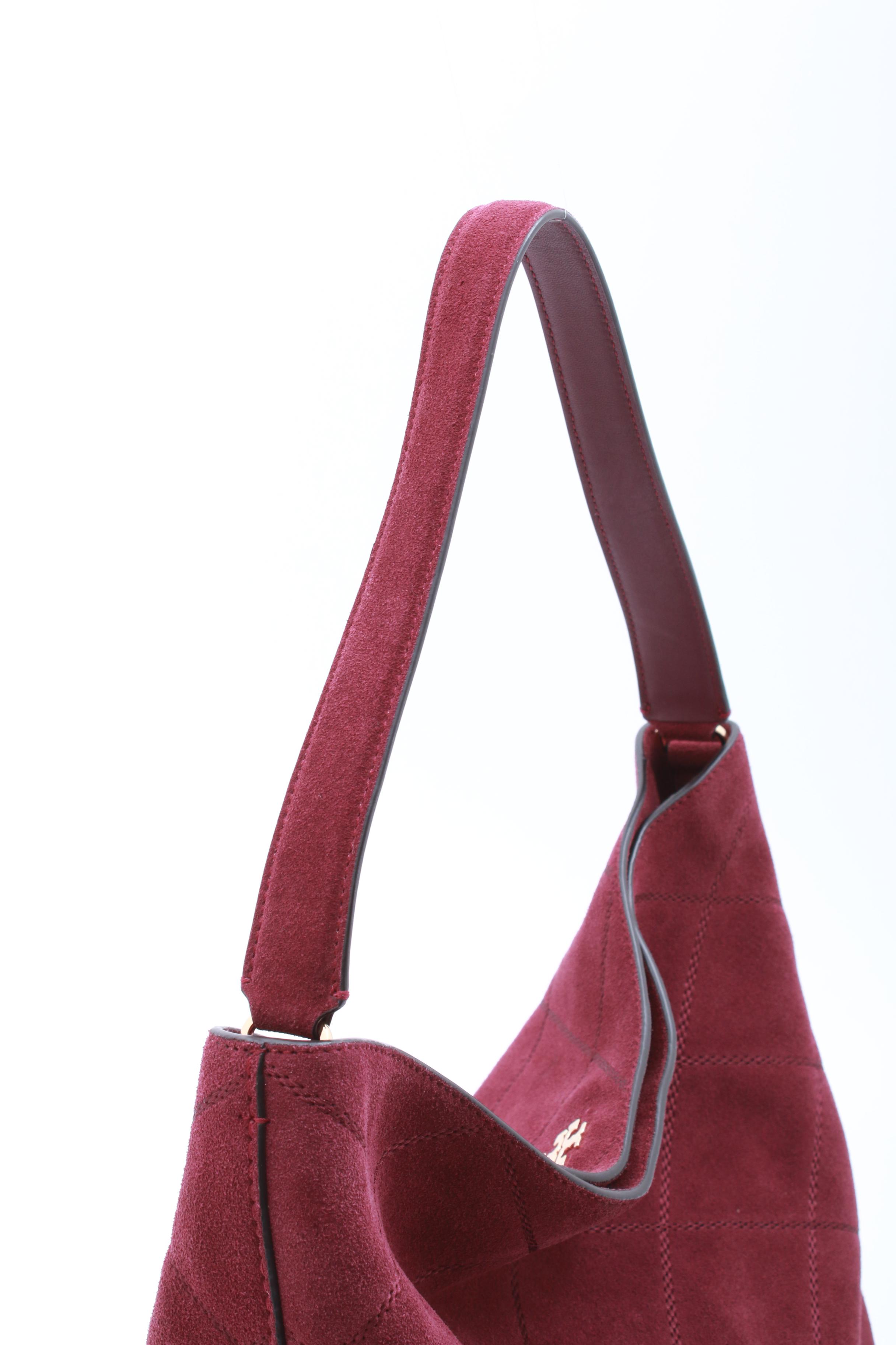 Tory Burch Burgundy Suede and Leather Hobo Bag