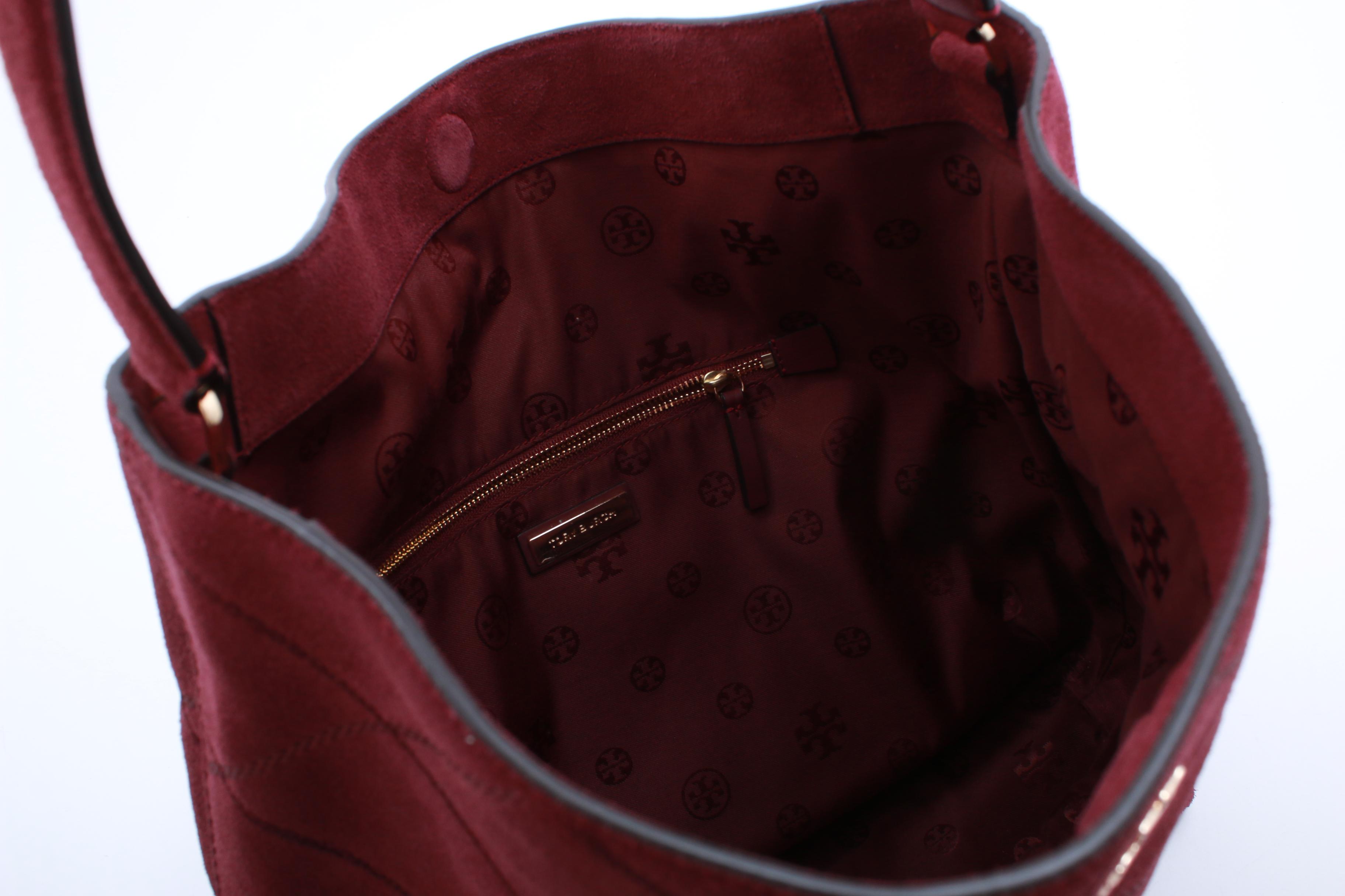 Tory Burch Burgundy Suede and Leather Hobo Bag