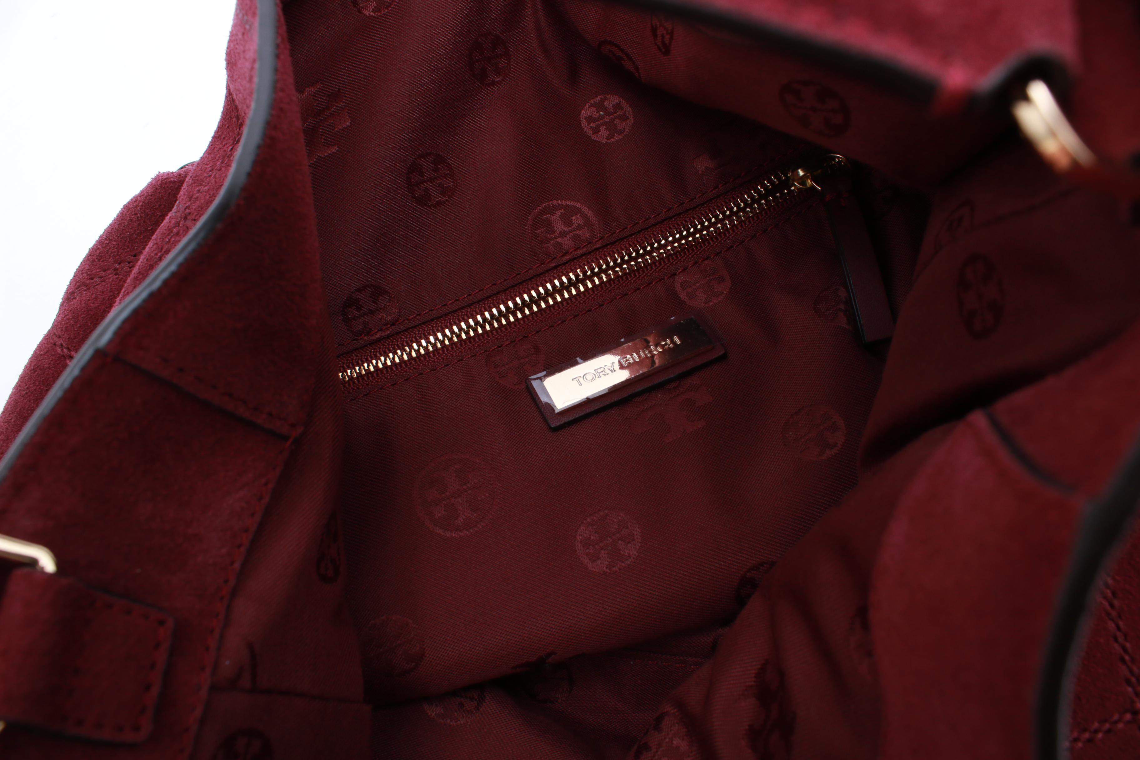 Tory Burch Burgundy Suede and Leather Hobo Bag