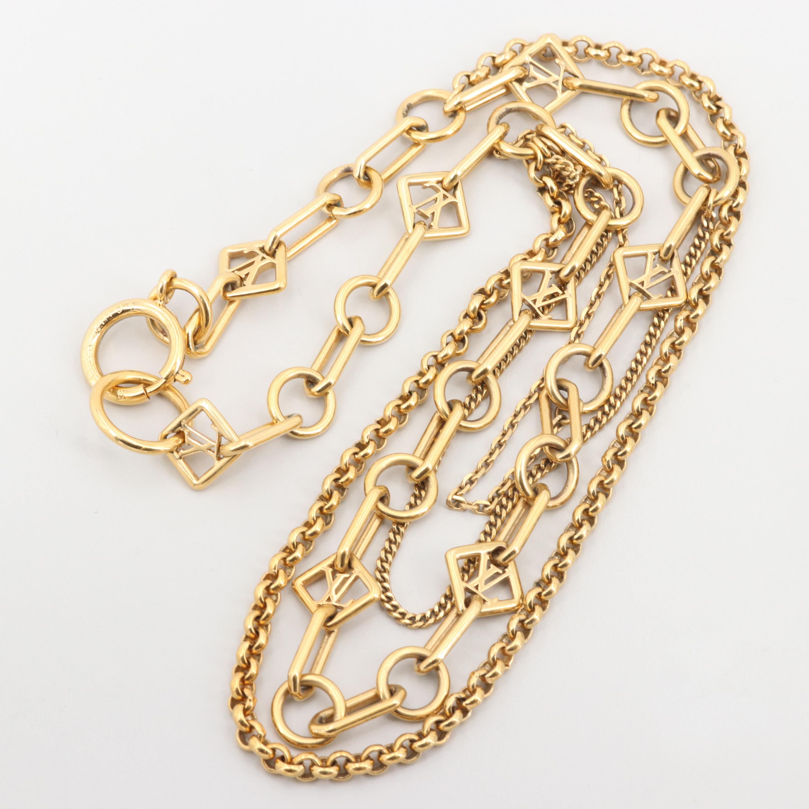 Louis Vuitton Gold Tone Mixed Chain Necklace