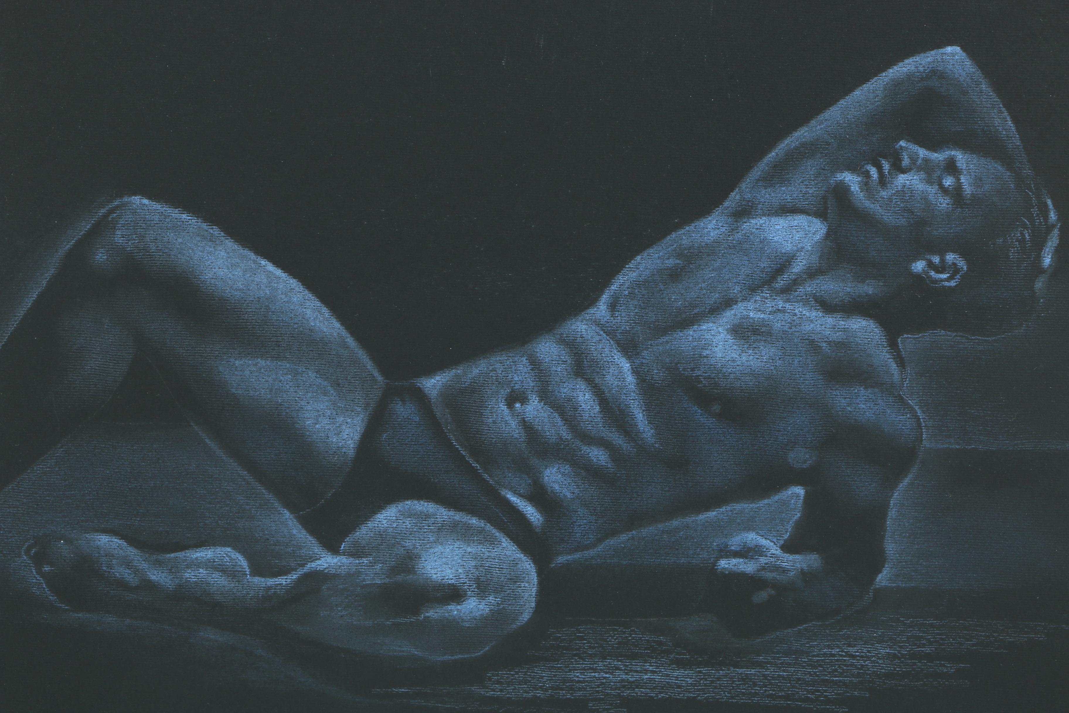 Pastel Figural Drawing of Reclining Male Figure