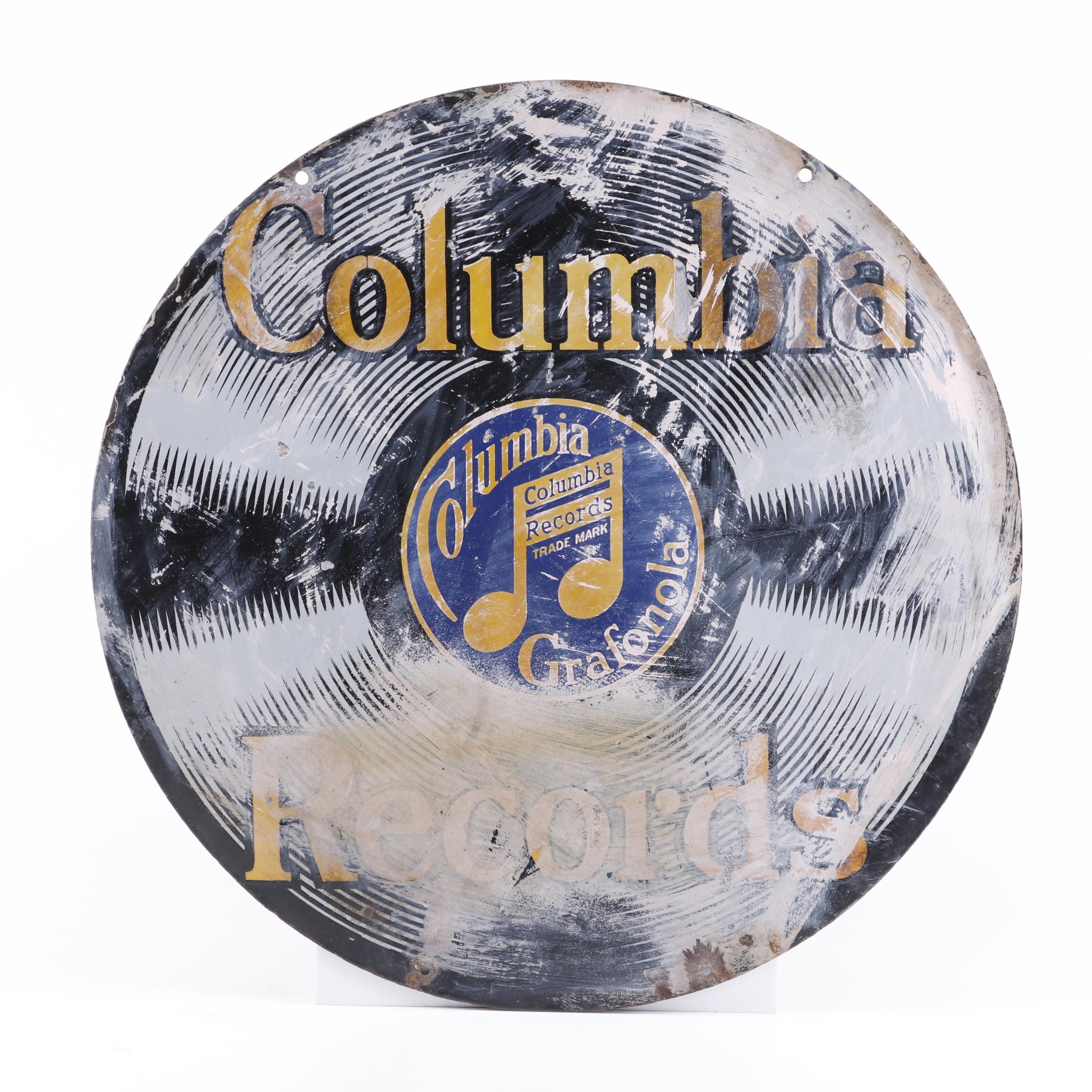 Columbia Records Double-Sided Porcelain Advertising Sign, Early 20th Century