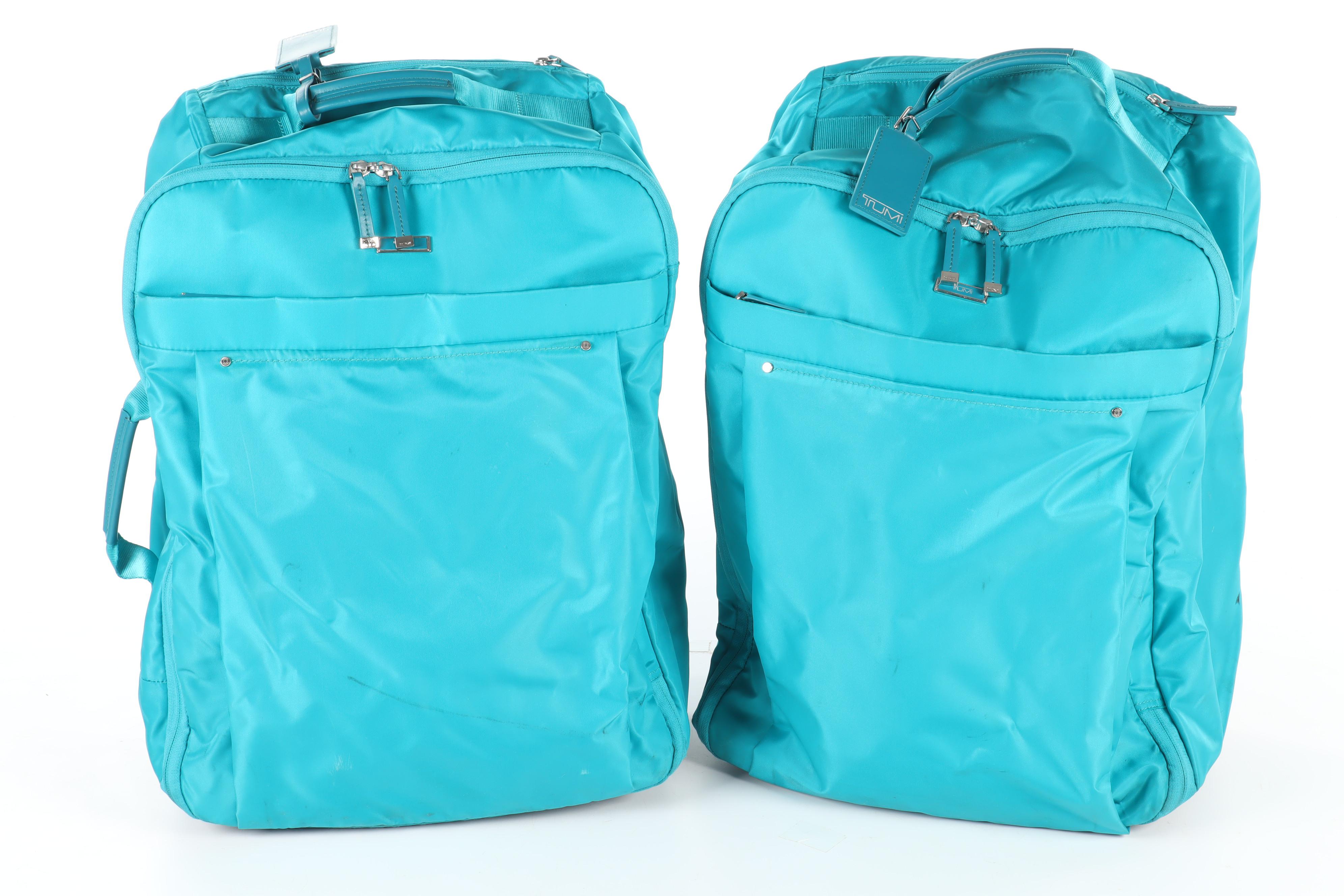Tumi Blue Nylon Wheeled Backpack Luggage in Turquoise and Teal
