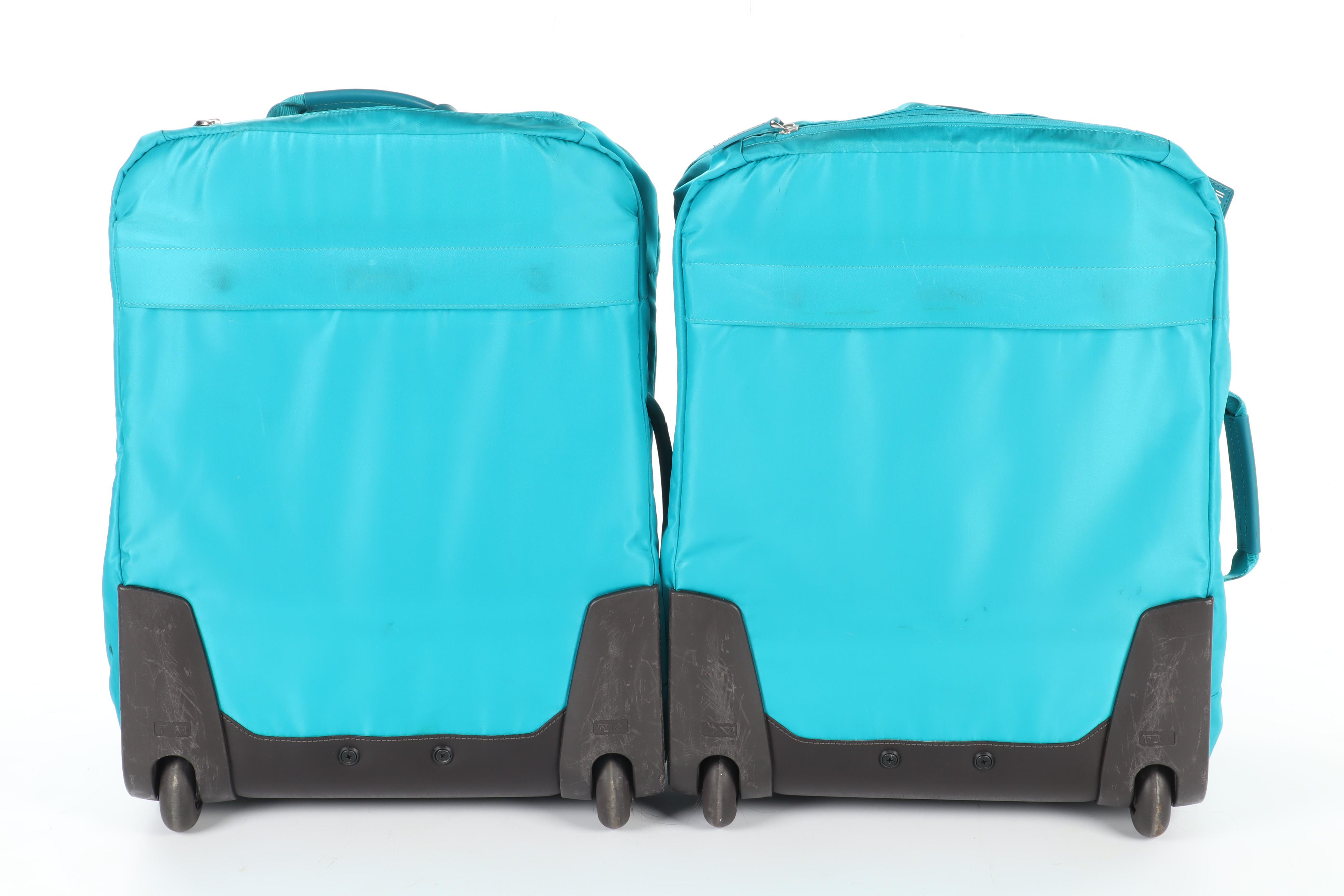 Tumi Blue Nylon Wheeled Backpack Luggage in Turquoise and Teal