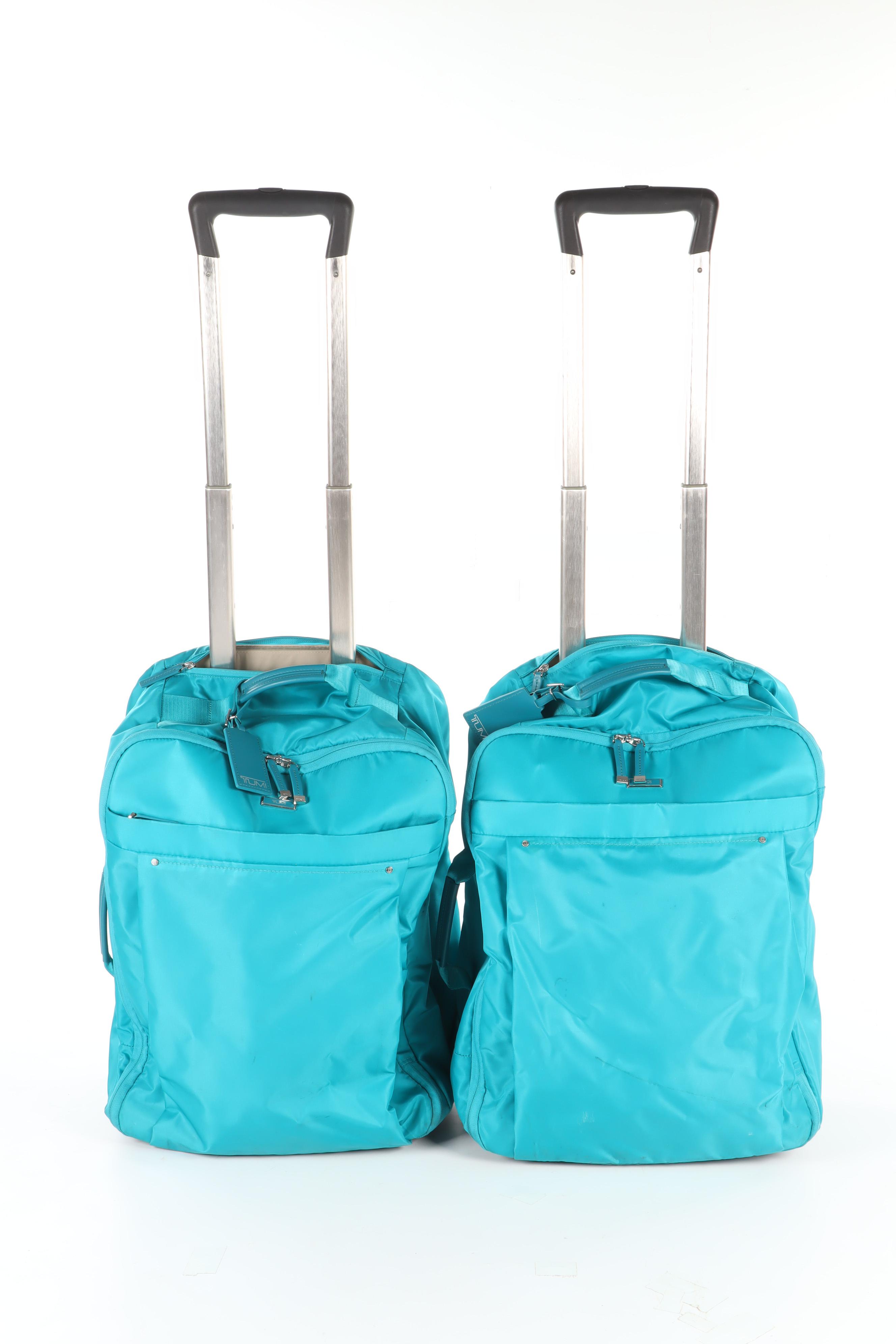 Tumi Blue Nylon Wheeled Backpack Luggage in Turquoise and Teal