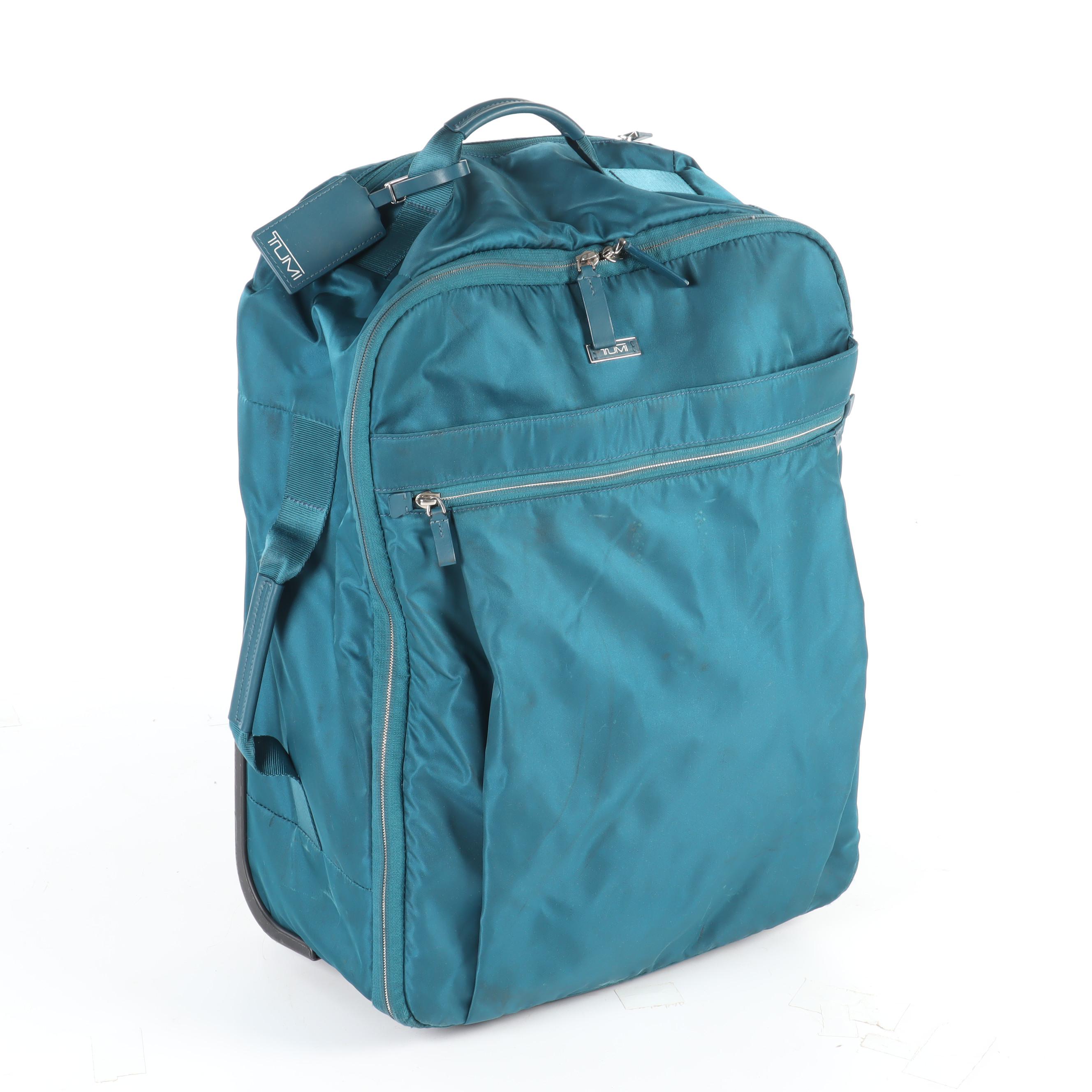 Tumi Blue Nylon Wheeled Backpack Luggage in Turquoise and Teal