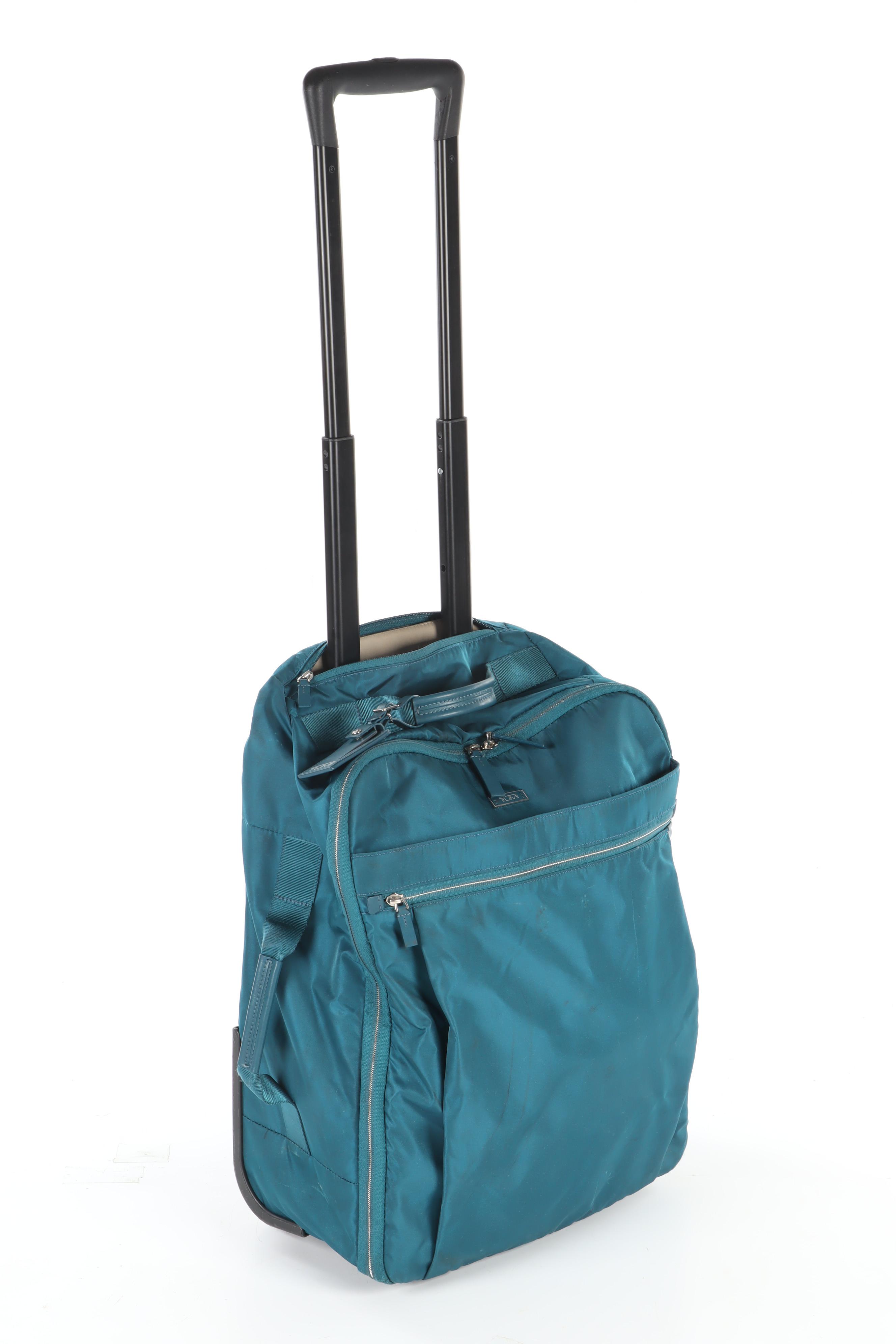 Tumi Blue Nylon Wheeled Backpack Luggage in Turquoise and Teal