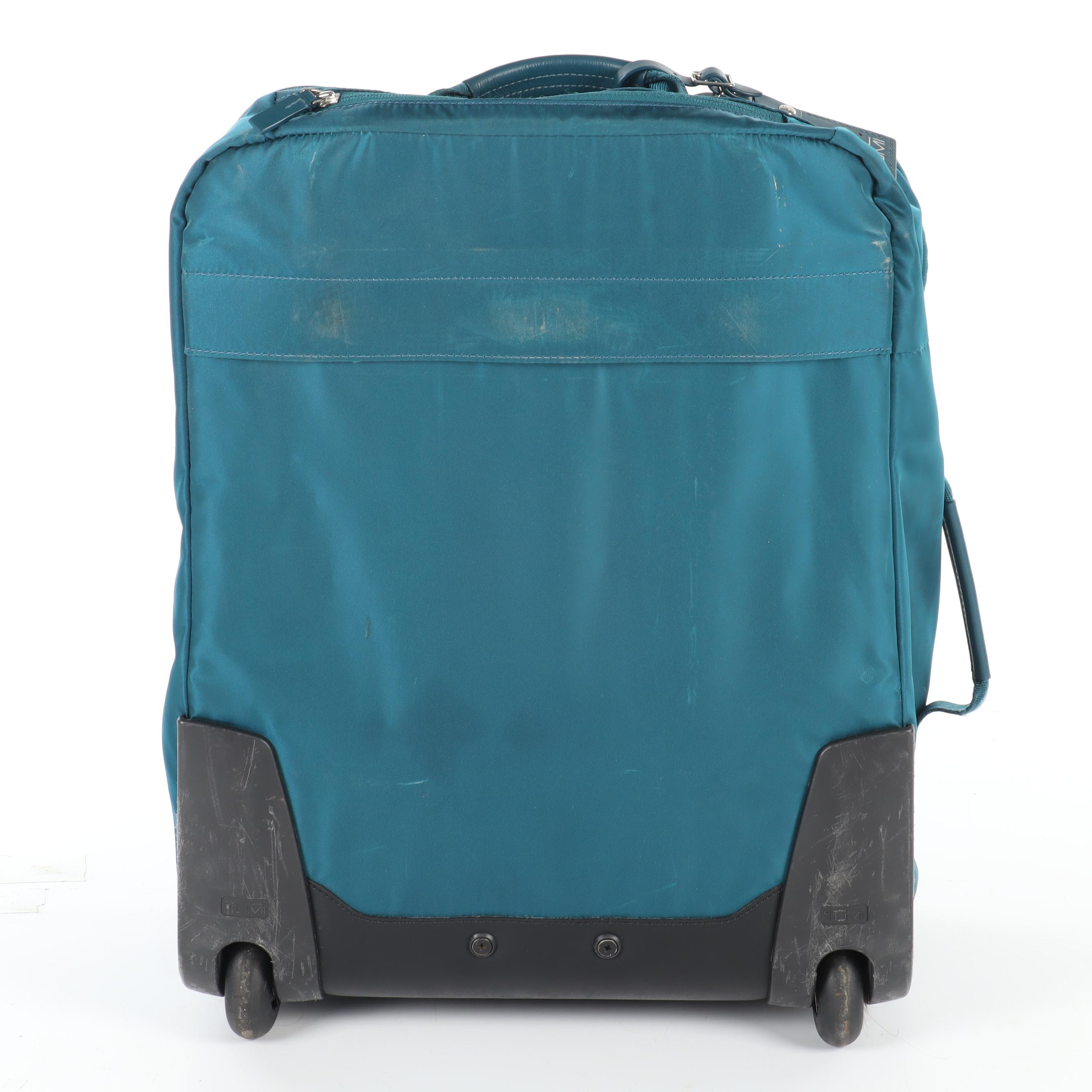 Tumi Blue Nylon Wheeled Backpack Luggage in Turquoise and Teal
