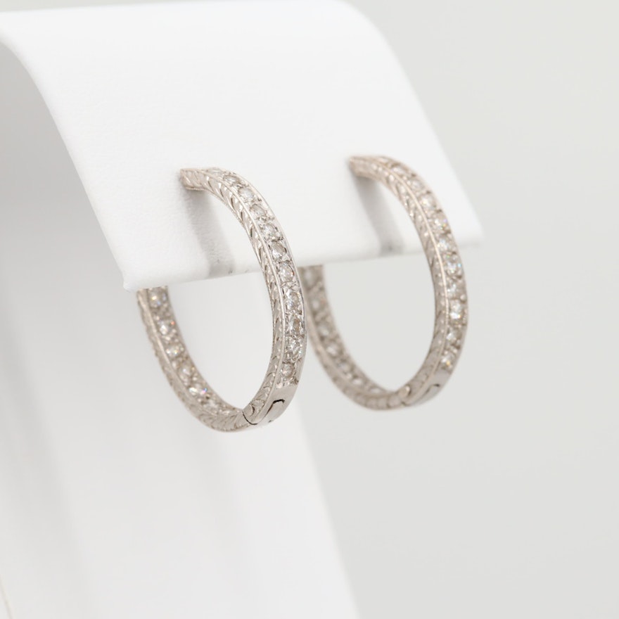 18K White Gold 1.04 CTW Diamond Inside Out Hoop Earrings