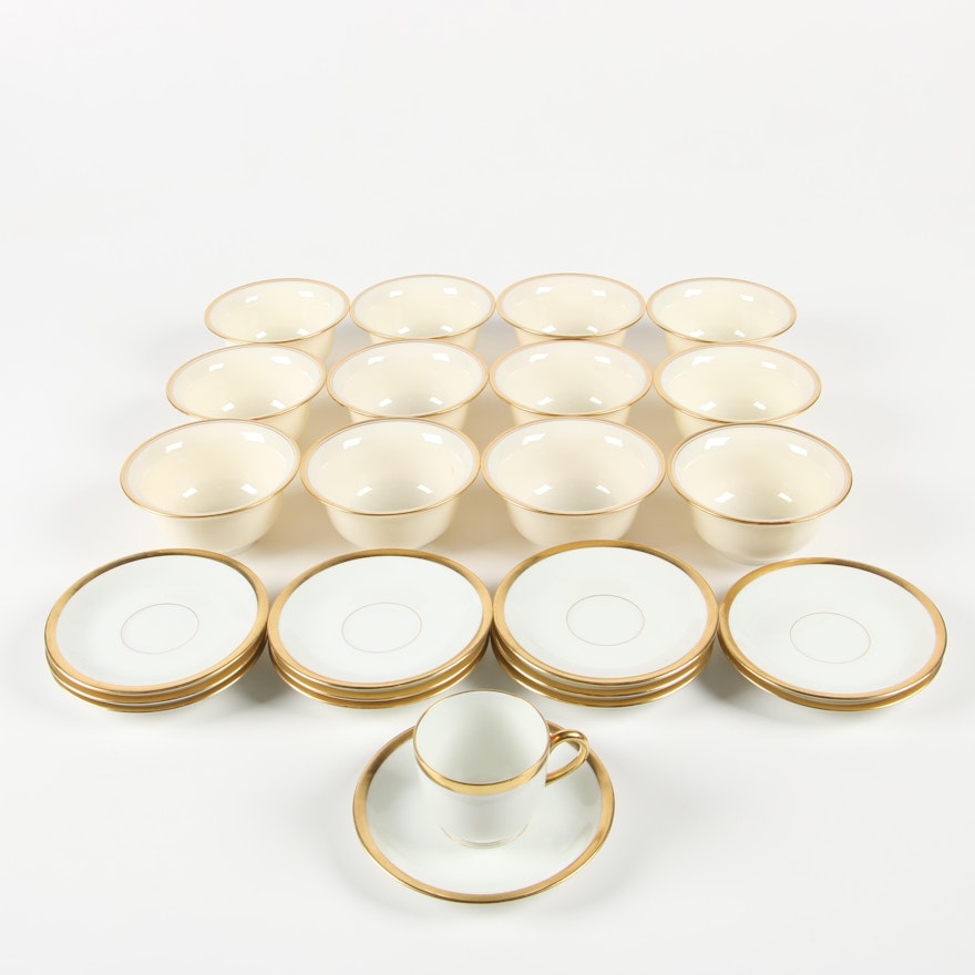 Lenox Bone China Bouillon Soup Liners with Vignaud Demitasse Cup and Saucers