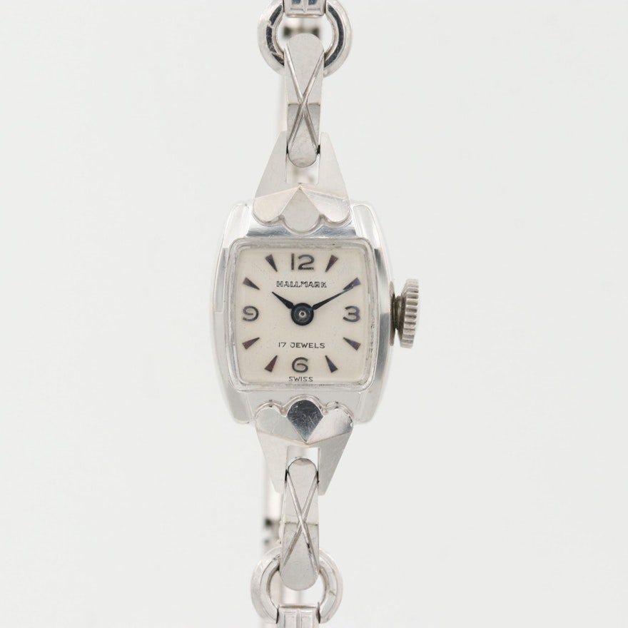 Hallmark 14K White Gold Swiss Stem Wind Wristwatch