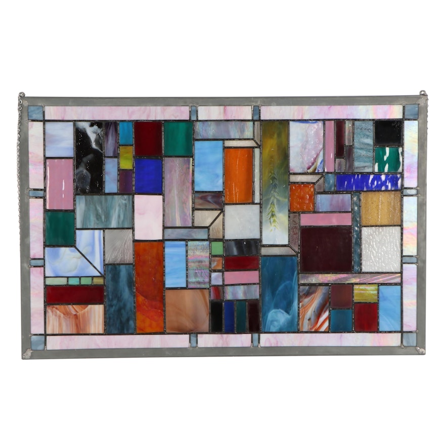 Handcrafted Leaded Slag Glass Window Pane, 1990s