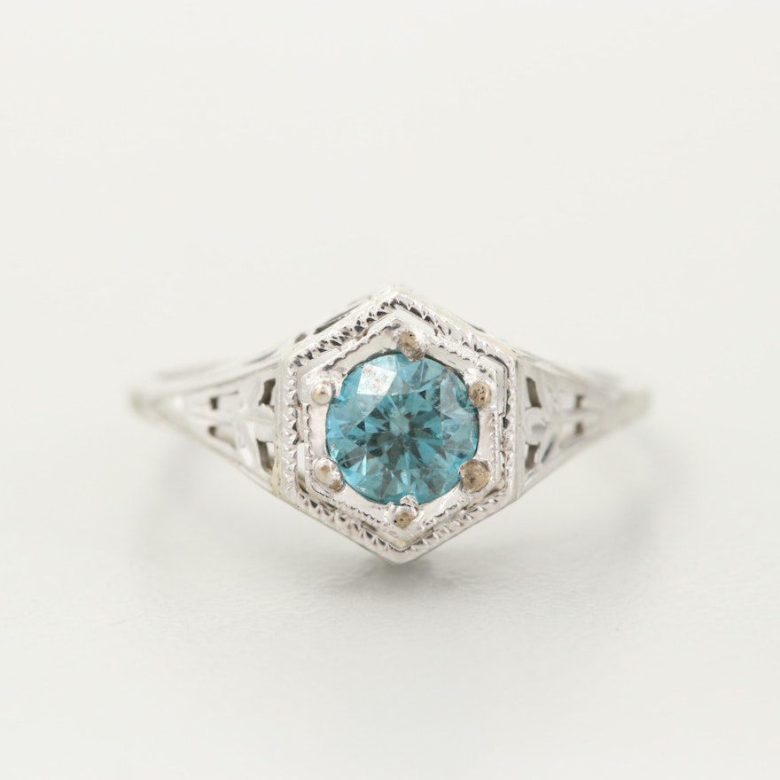 18K White Gold Blue Diamond Ring