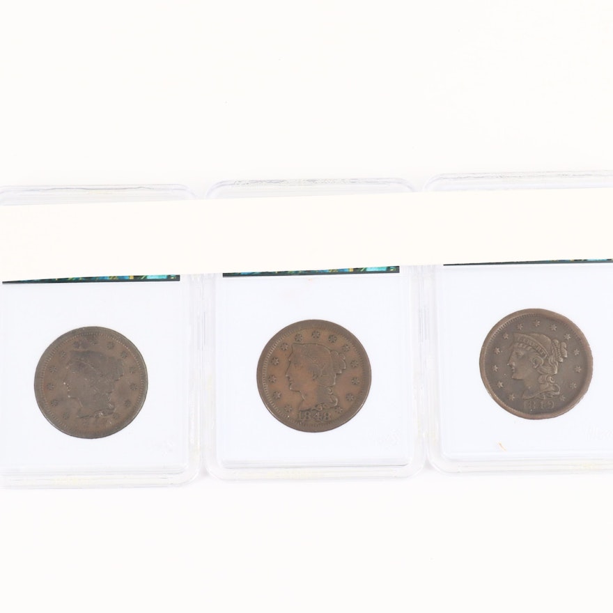 Three Braided Hair Large Cents Including 1847, 1848, and 1849