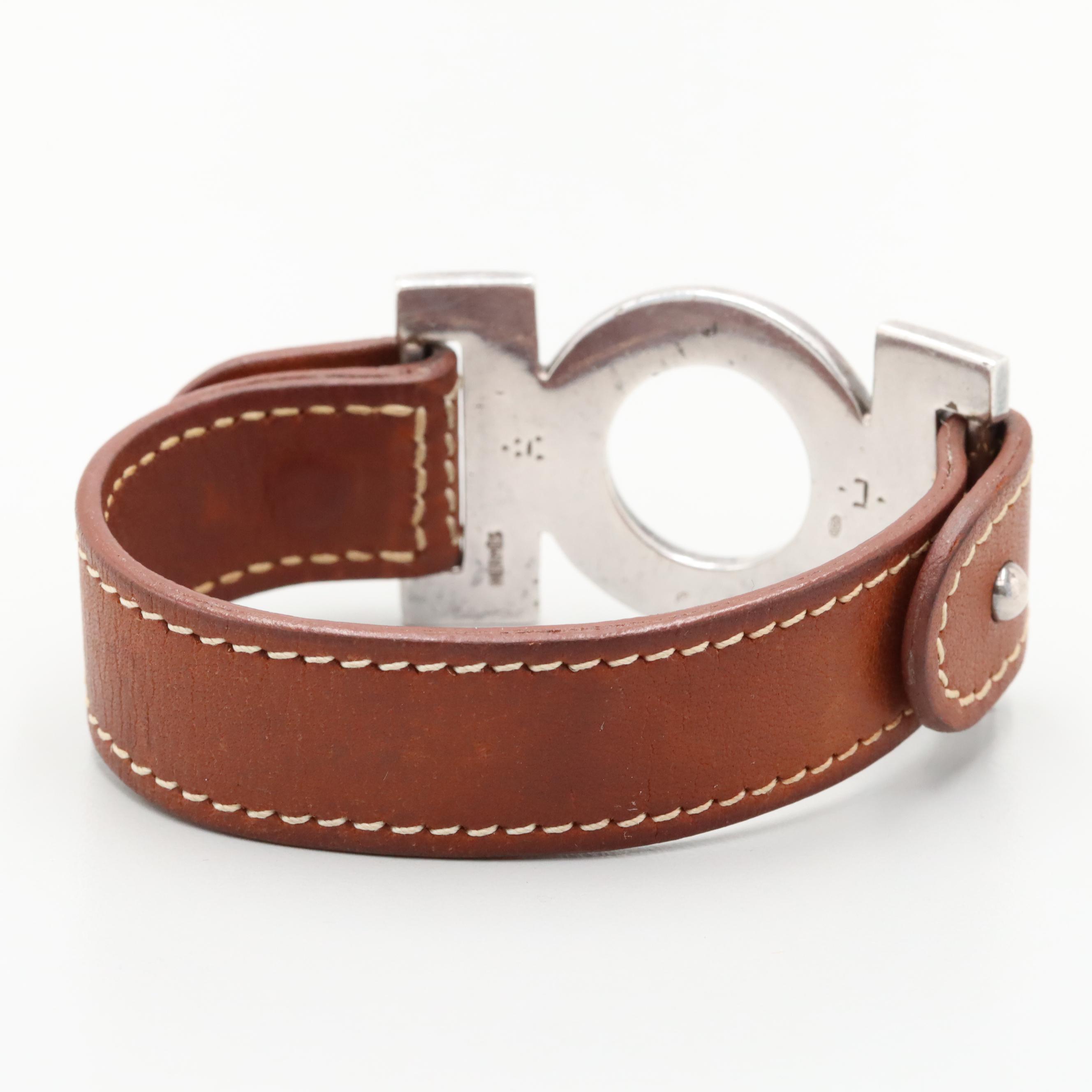 Hermès "Ano Tuareg" Sterling Silver and Leather Bracelet