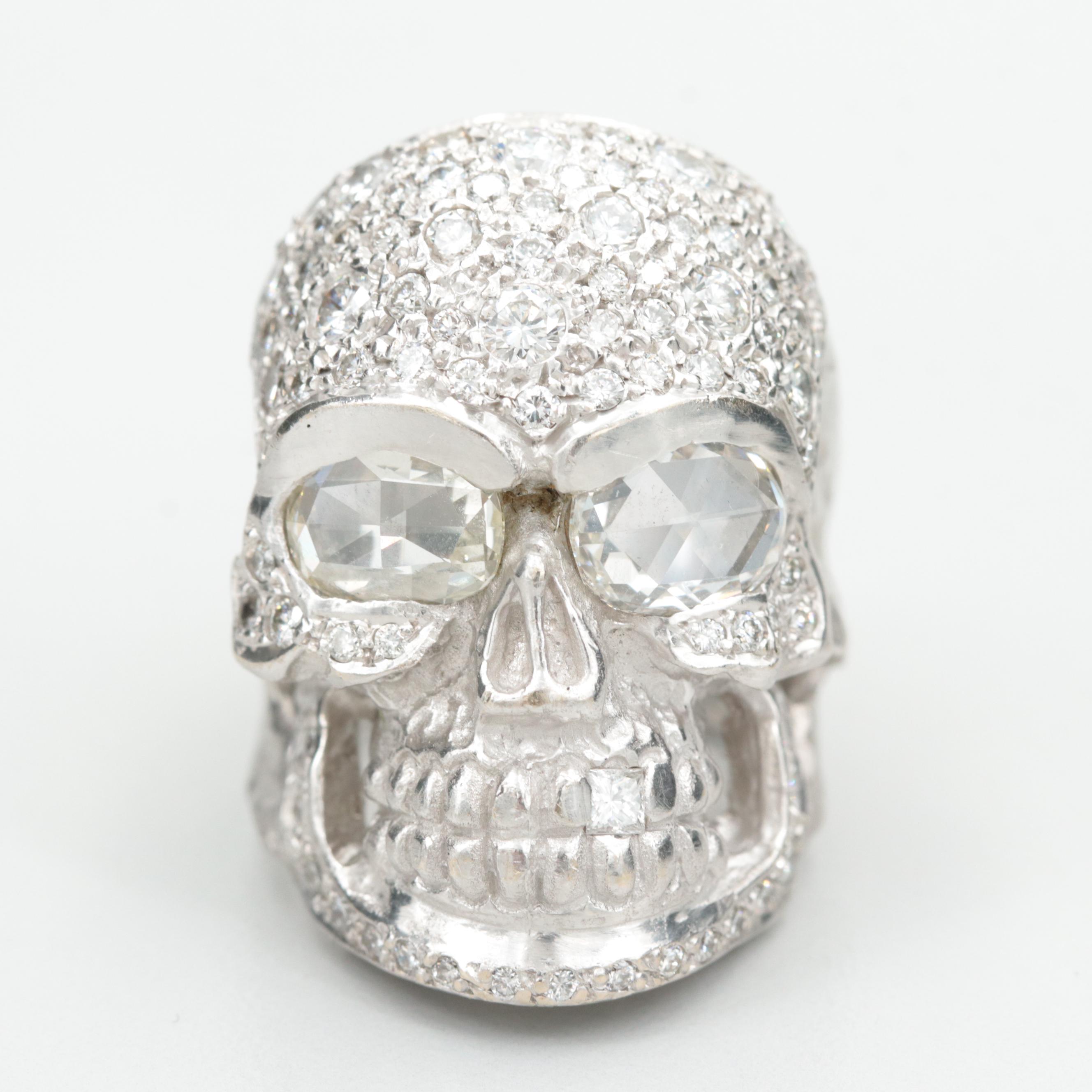 Loree Rodkin 18K White Gold 2.96 CTW Diamond Skull Ring