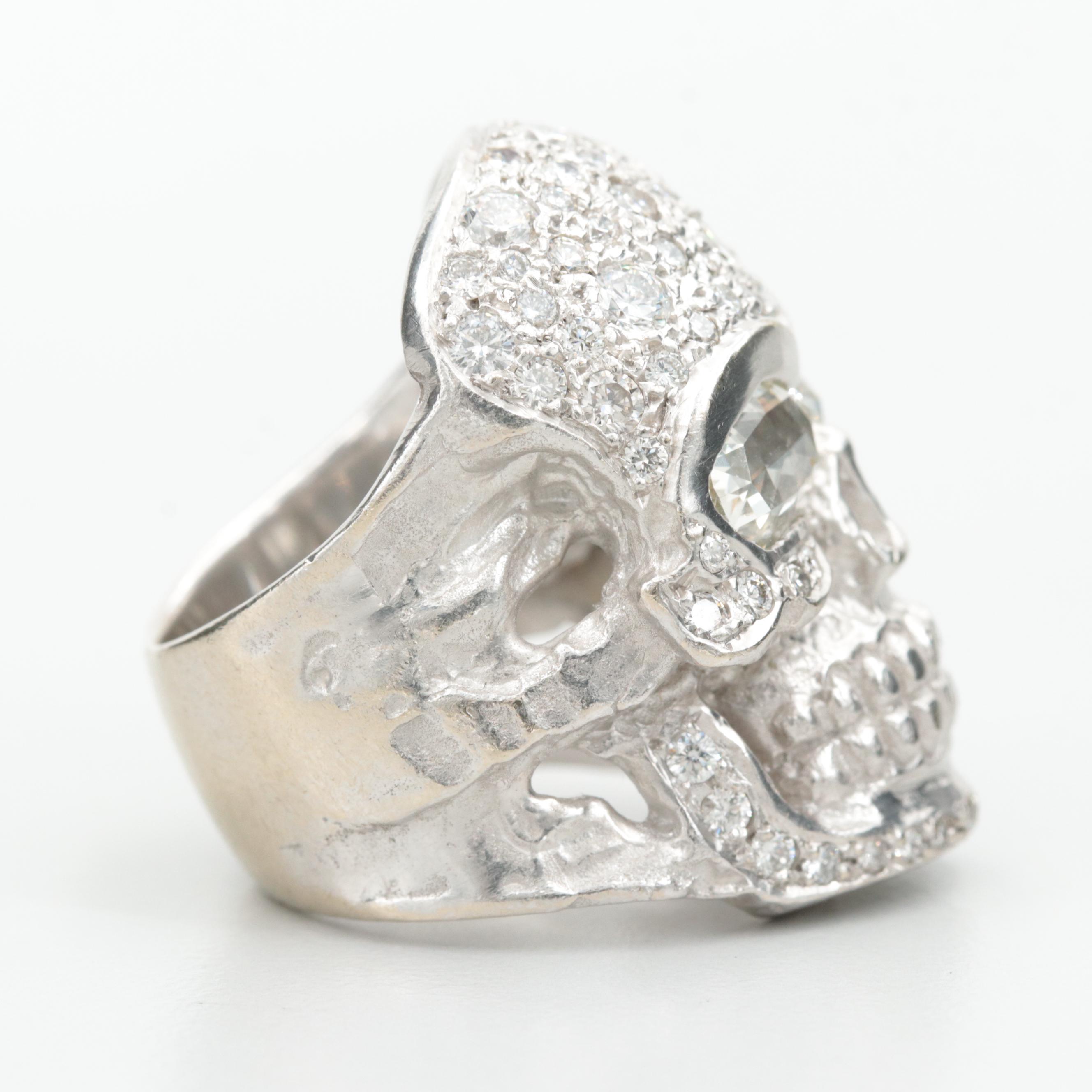 Loree Rodkin 18K White Gold 2.96 CTW Diamond Skull Ring