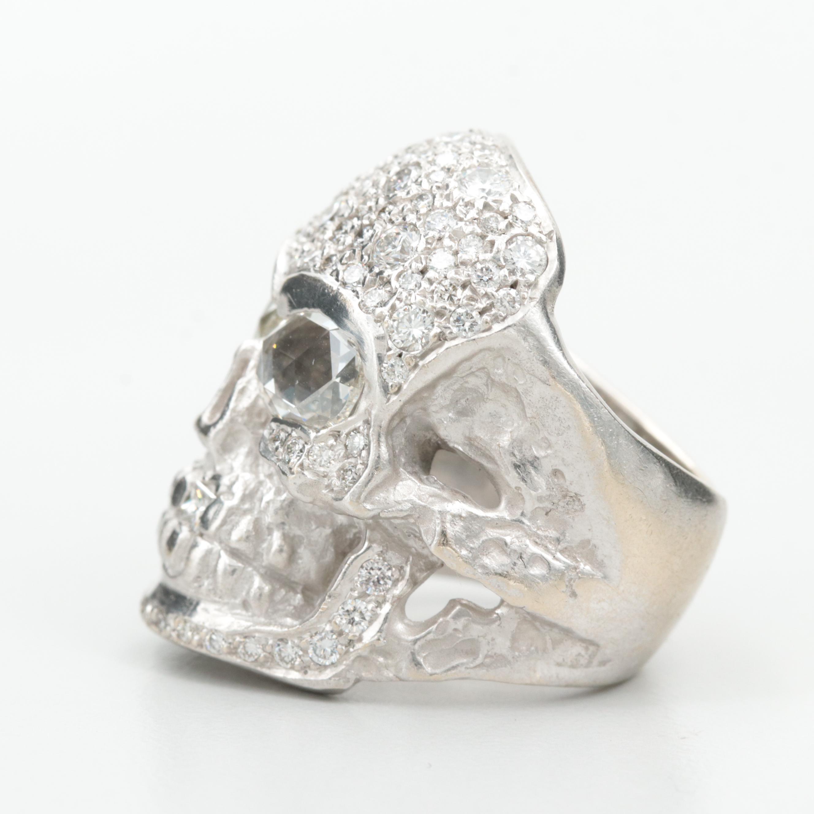 Loree Rodkin 18K White Gold 2.96 CTW Diamond Skull Ring