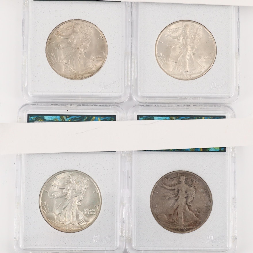 Four Walking Liberty Silver Half Dollars Including 1928-S and 1939-S