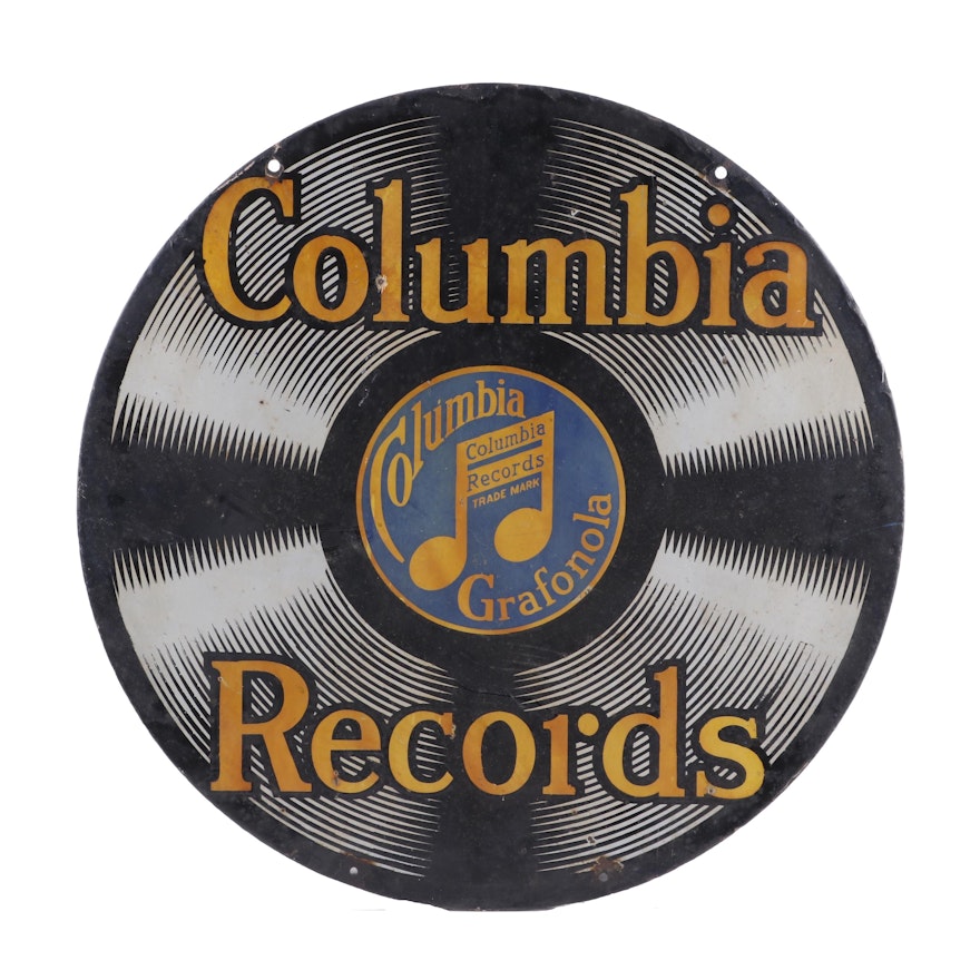 Columbia Records Double-Sided Porcelain Advertising Sign, Early 20th Century