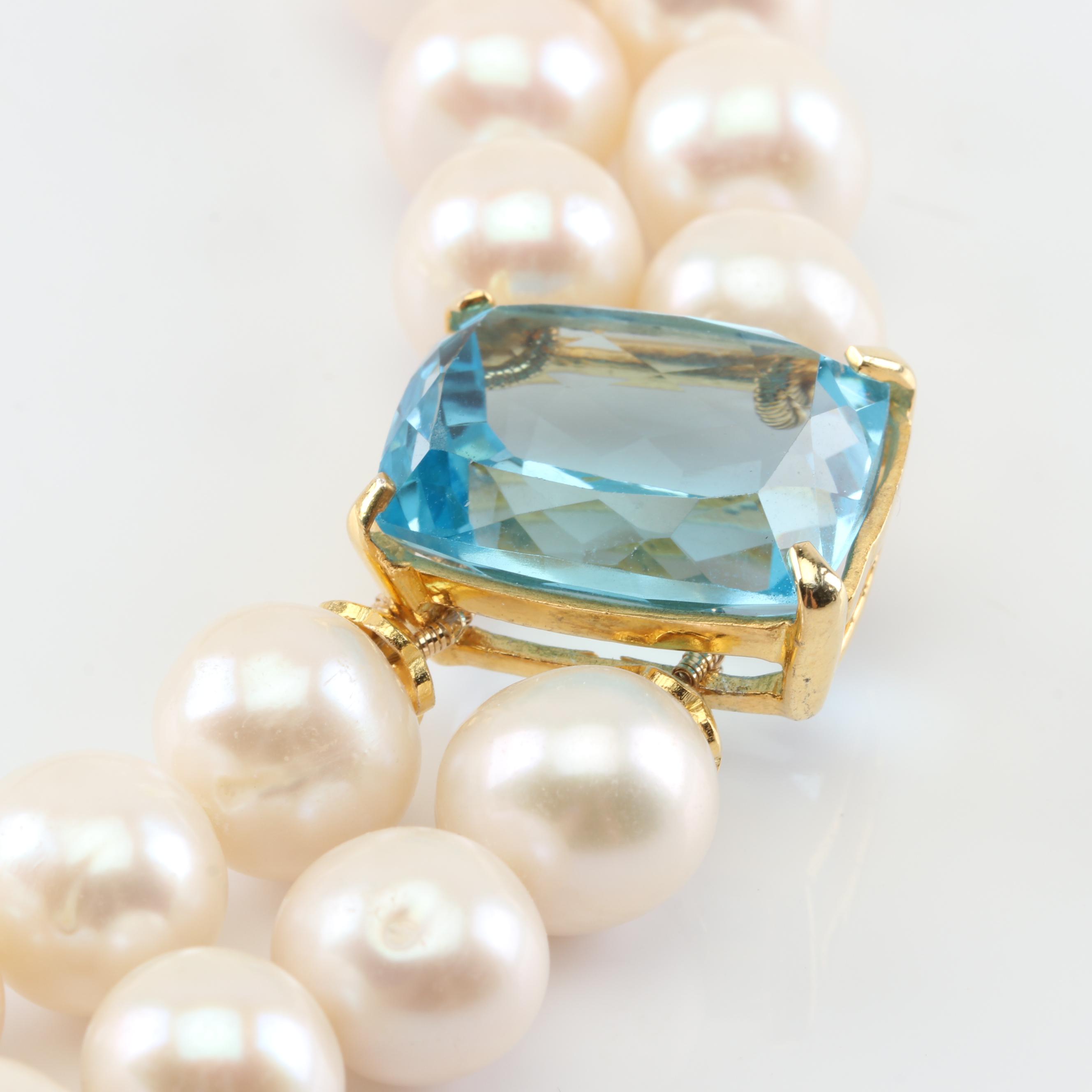 Sterling Silver Freshwater Pearl, Ruby, Blue Topaz with Gold Wash