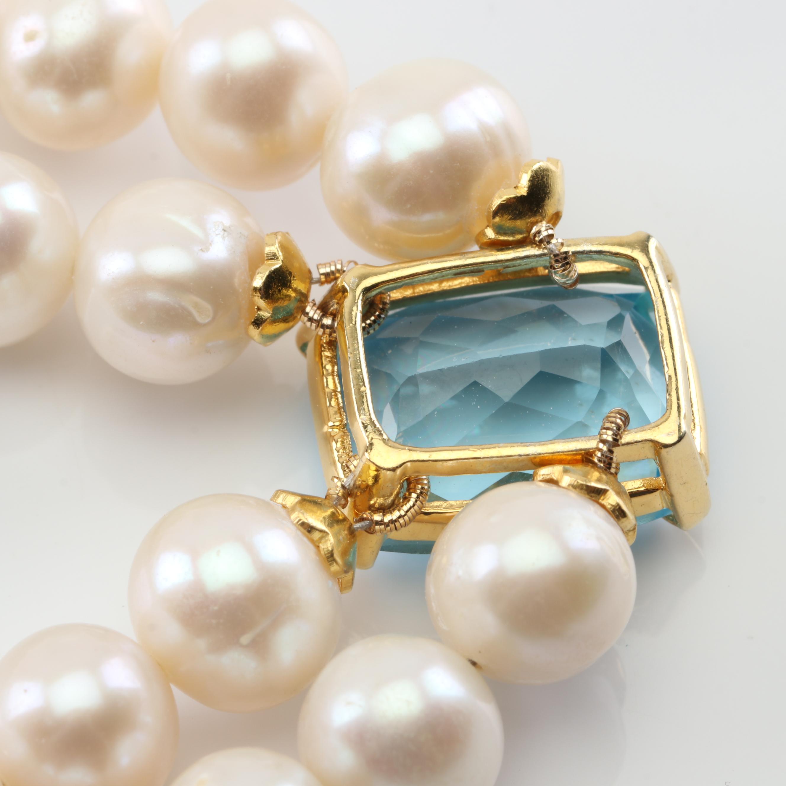 Sterling Silver Freshwater Pearl, Ruby, Blue Topaz with Gold Wash