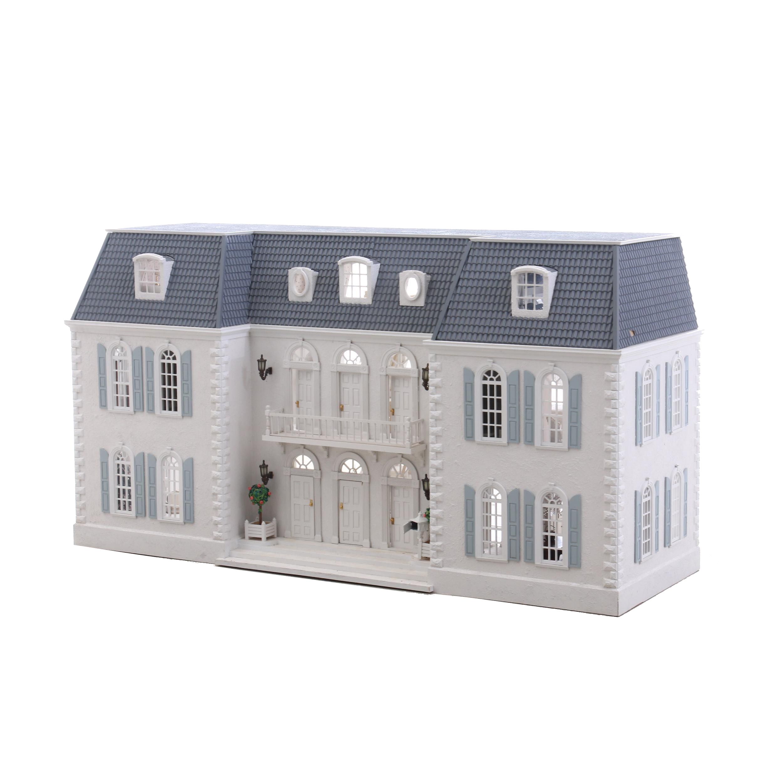 French Mansard Artisan Crafted Doll House with Electricity and Furniture