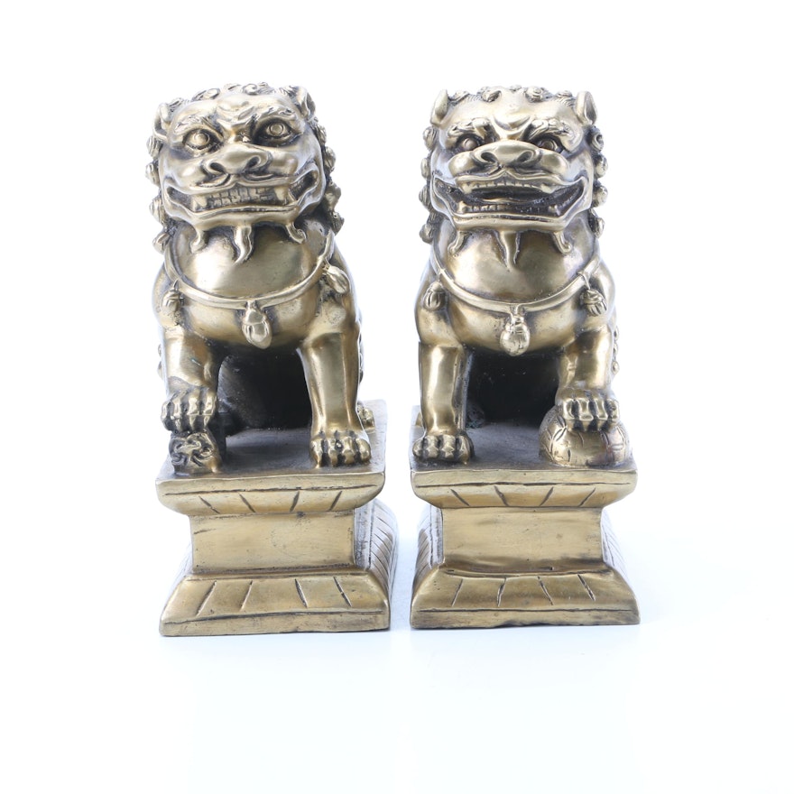 Pair of Brass Guardian Lions