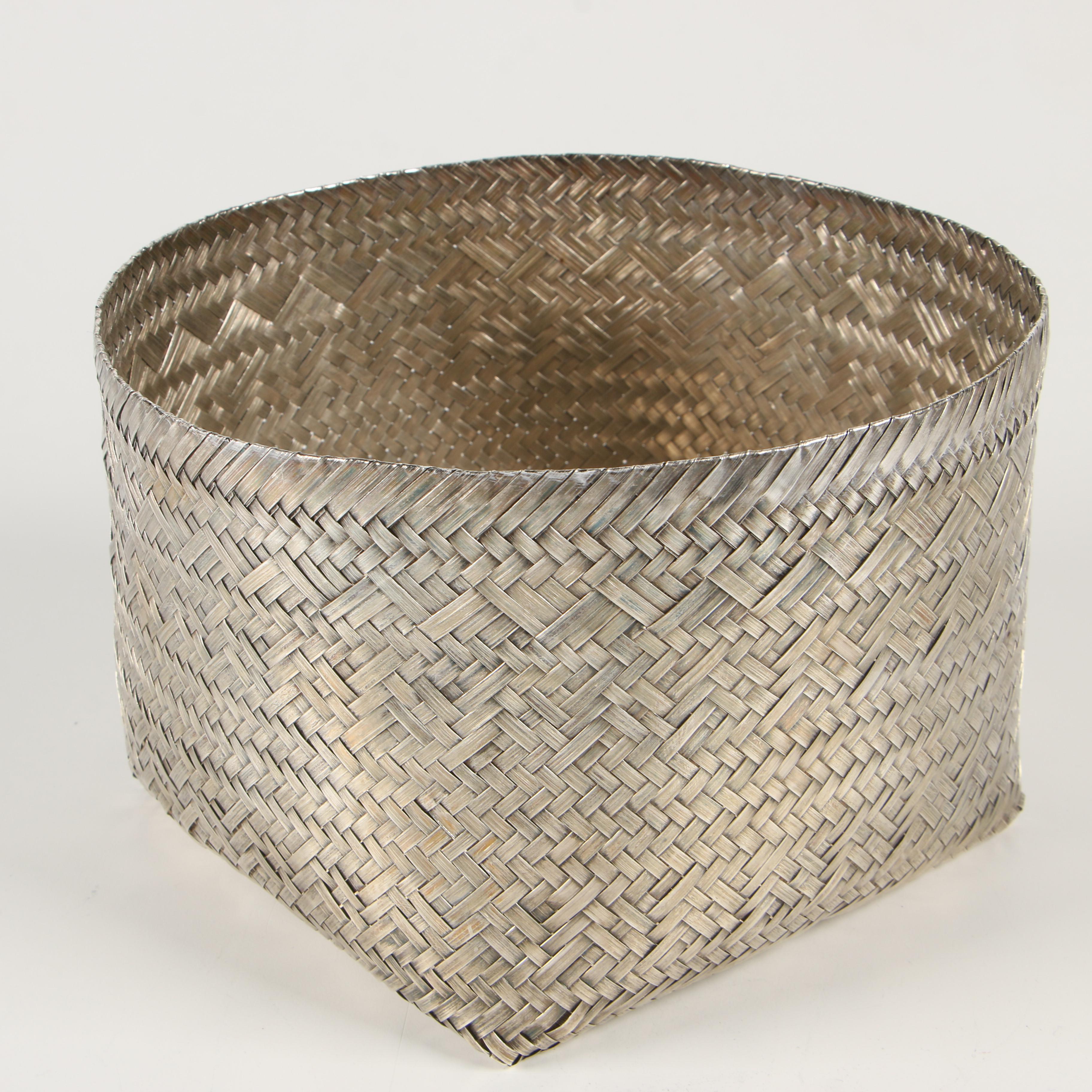 Tane Mexican Woven Sterling Silver Basket, Mid-Century