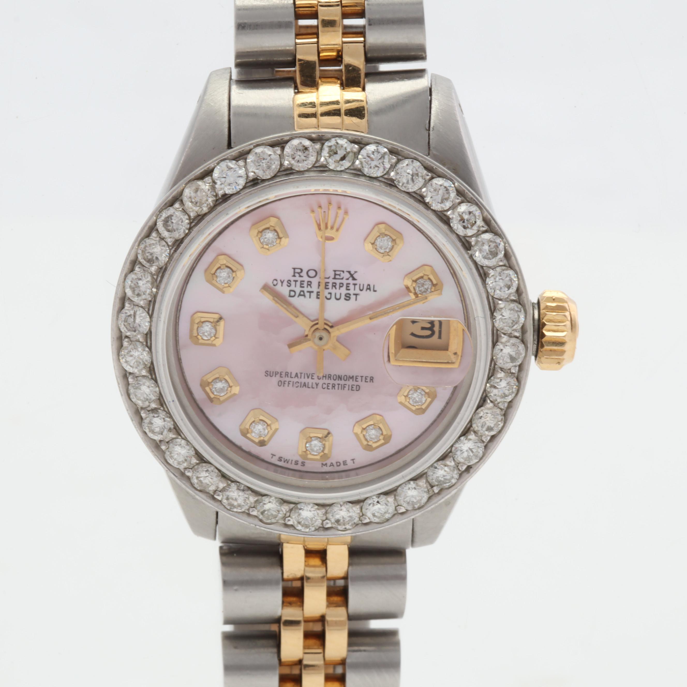 Rolex Oyster Perpetual Date Stainless Steel Automatic Diamond Watch, 1 CTW