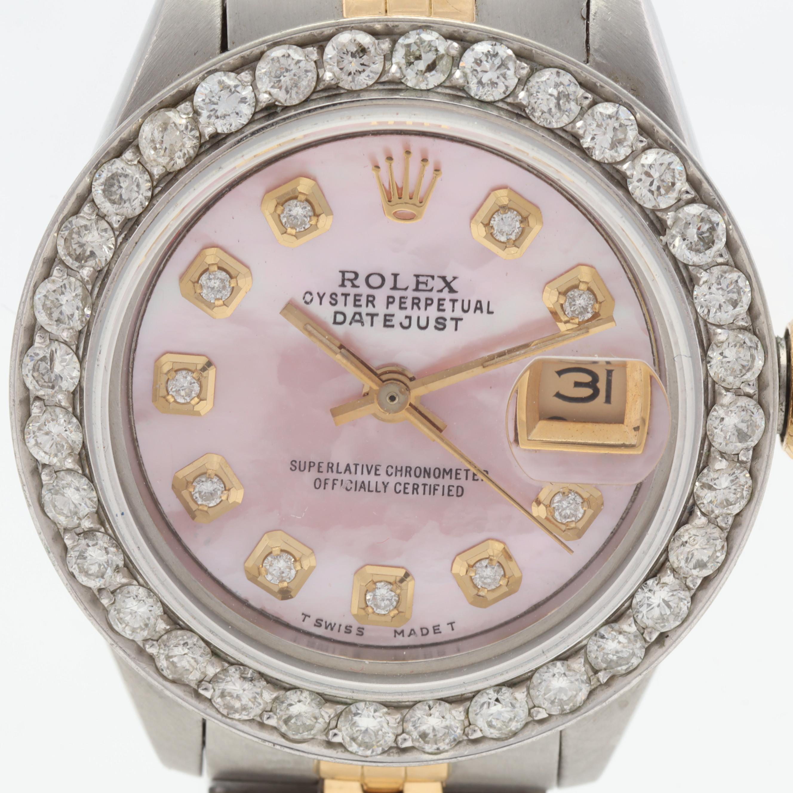 Rolex Oyster Perpetual Date Stainless Steel Automatic Diamond Watch, 1 CTW