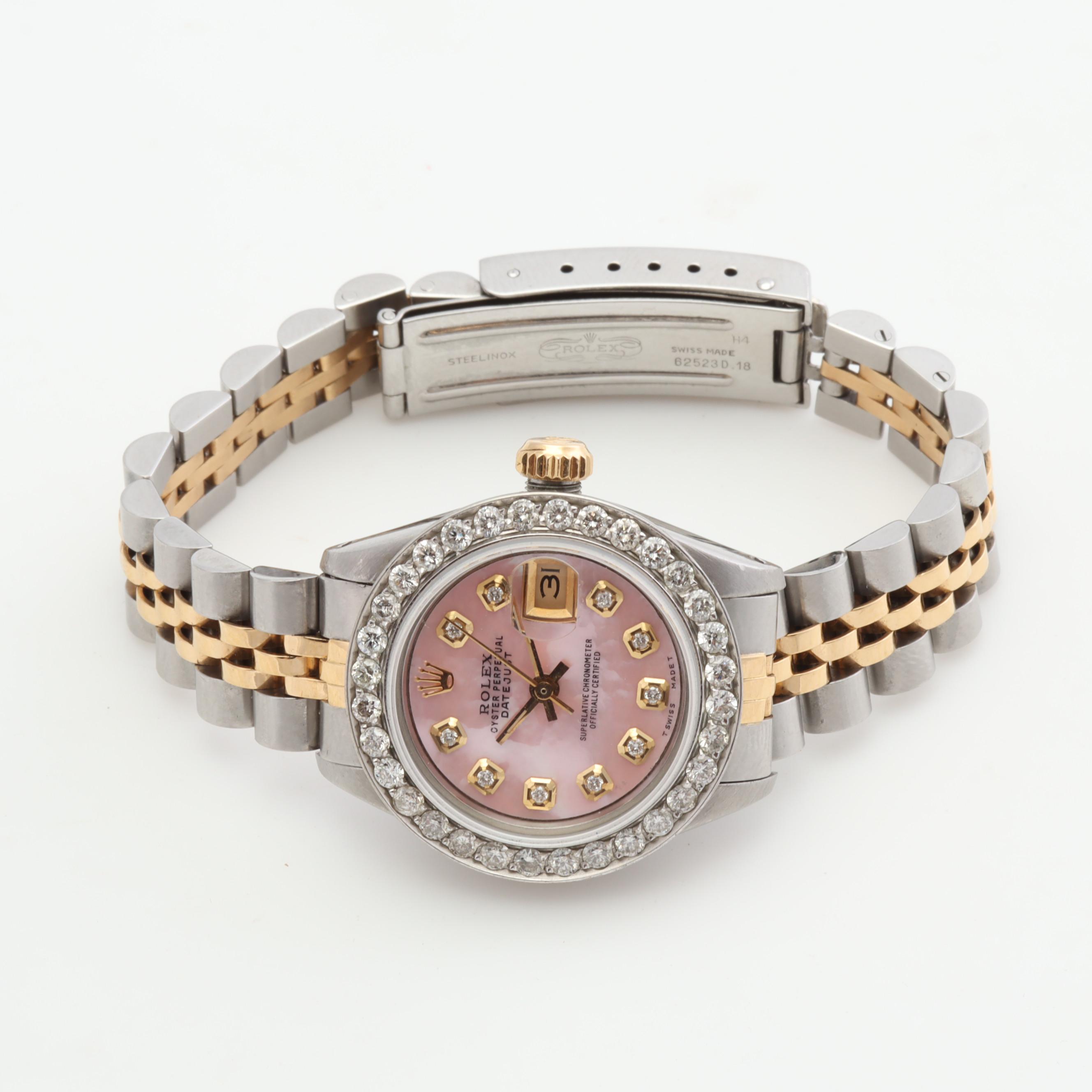 Rolex Oyster Perpetual Date Stainless Steel Automatic Diamond Watch, 1 CTW