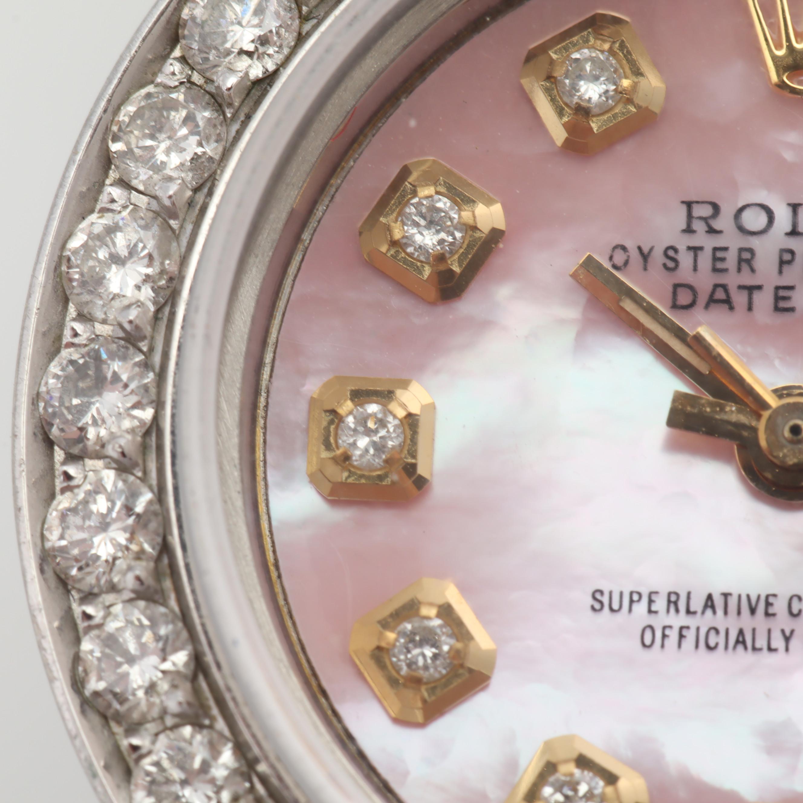 Rolex Oyster Perpetual Date Stainless Steel Automatic Diamond Watch, 1 CTW