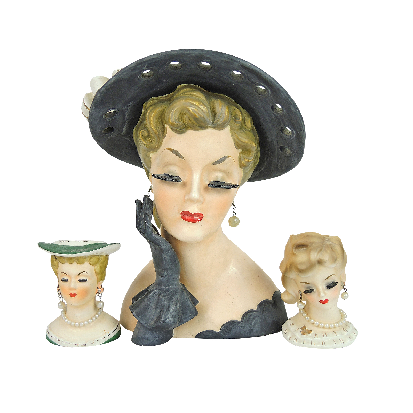 Inarco and National Potteries Mid Century Lady Head Vases