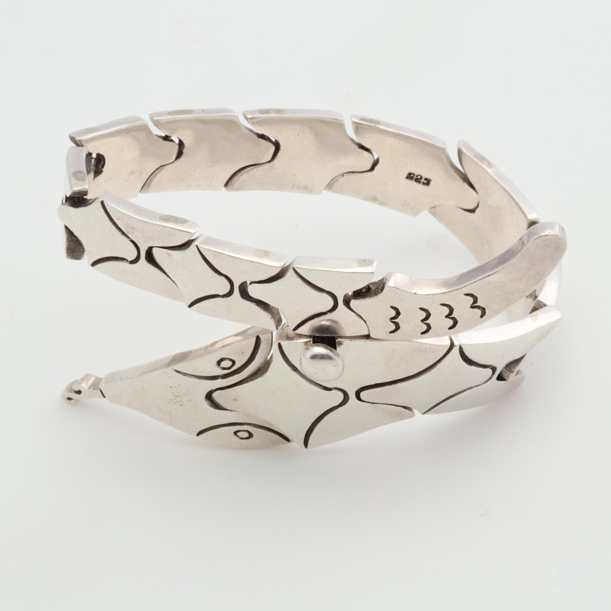 Sterling Silver Articulated Snake Arm Cuff