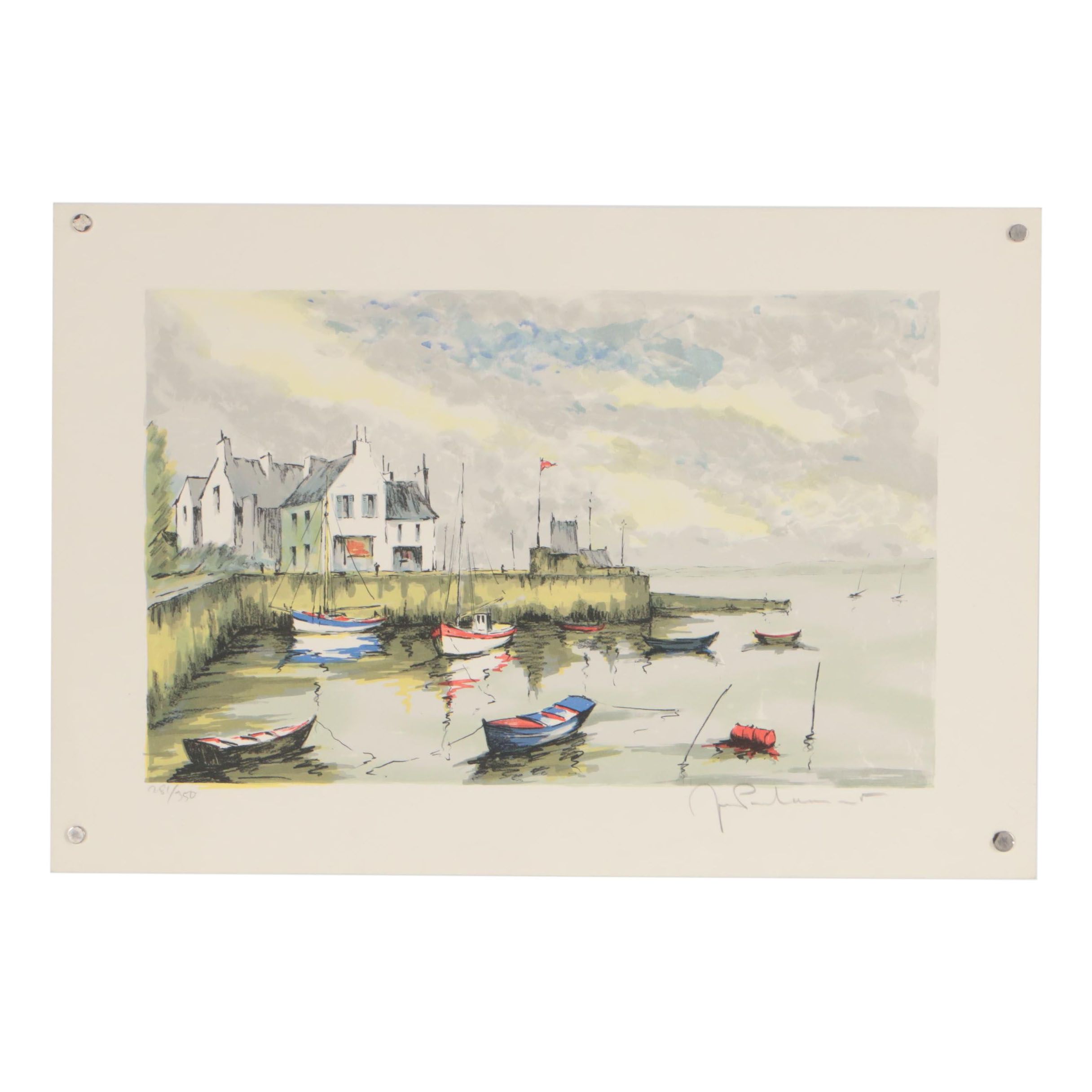 Jean Pierre Laurent Color Lithograph of Harbor Scene