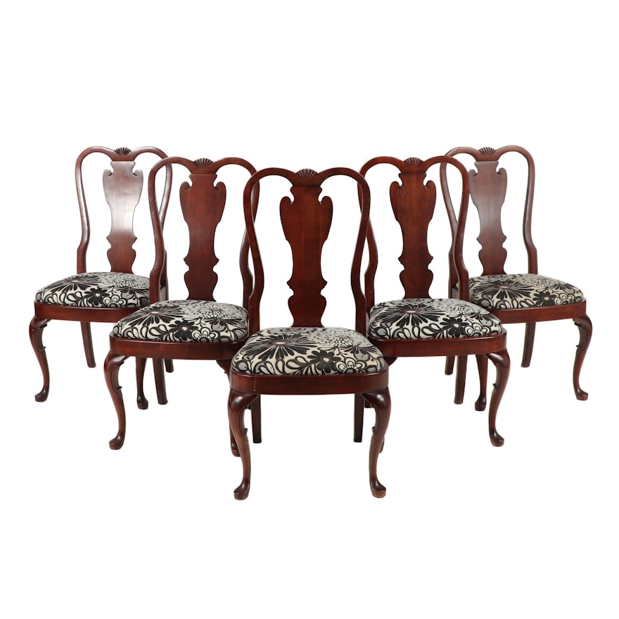 Queen Anne Style Side Chairs with Contemporary Upholstered Seats, Set of 5