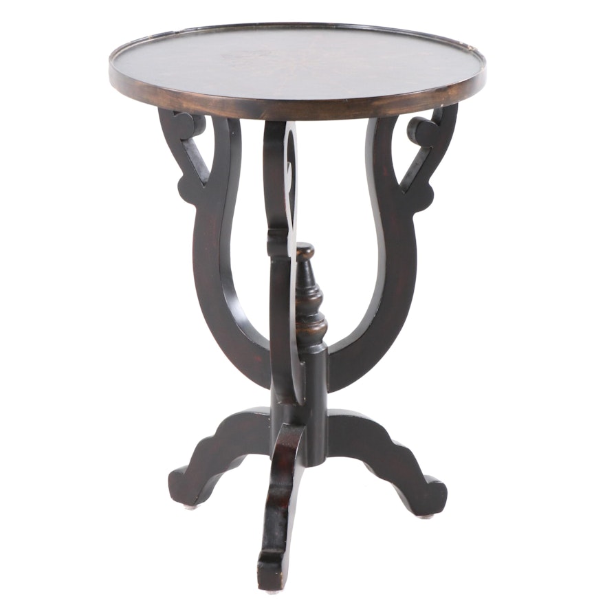 Contemporary Round Painted and Decorated Wood Accent Table