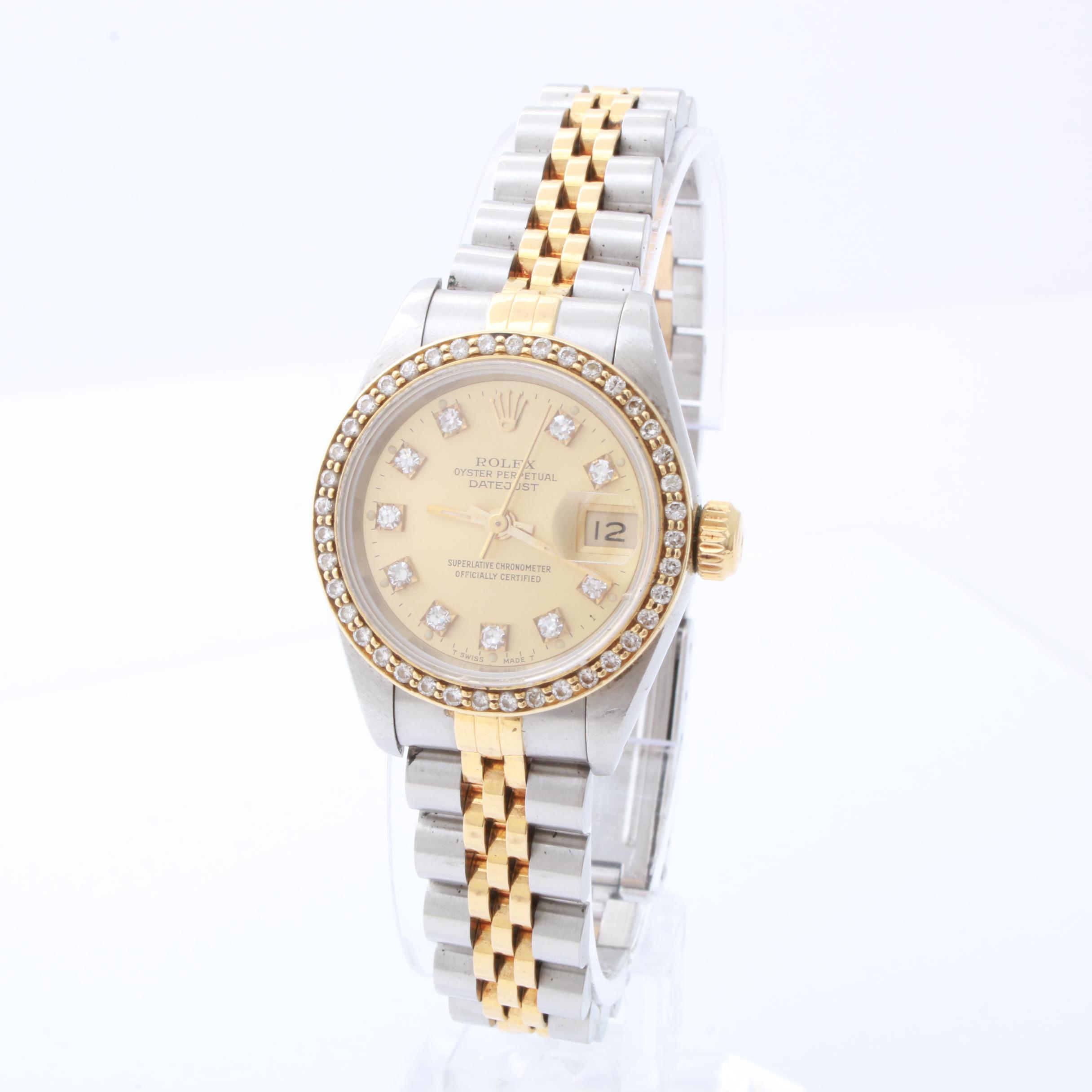 Rolex 14K Yellow Gold and Stainless Steel Diamond Bezel Watch