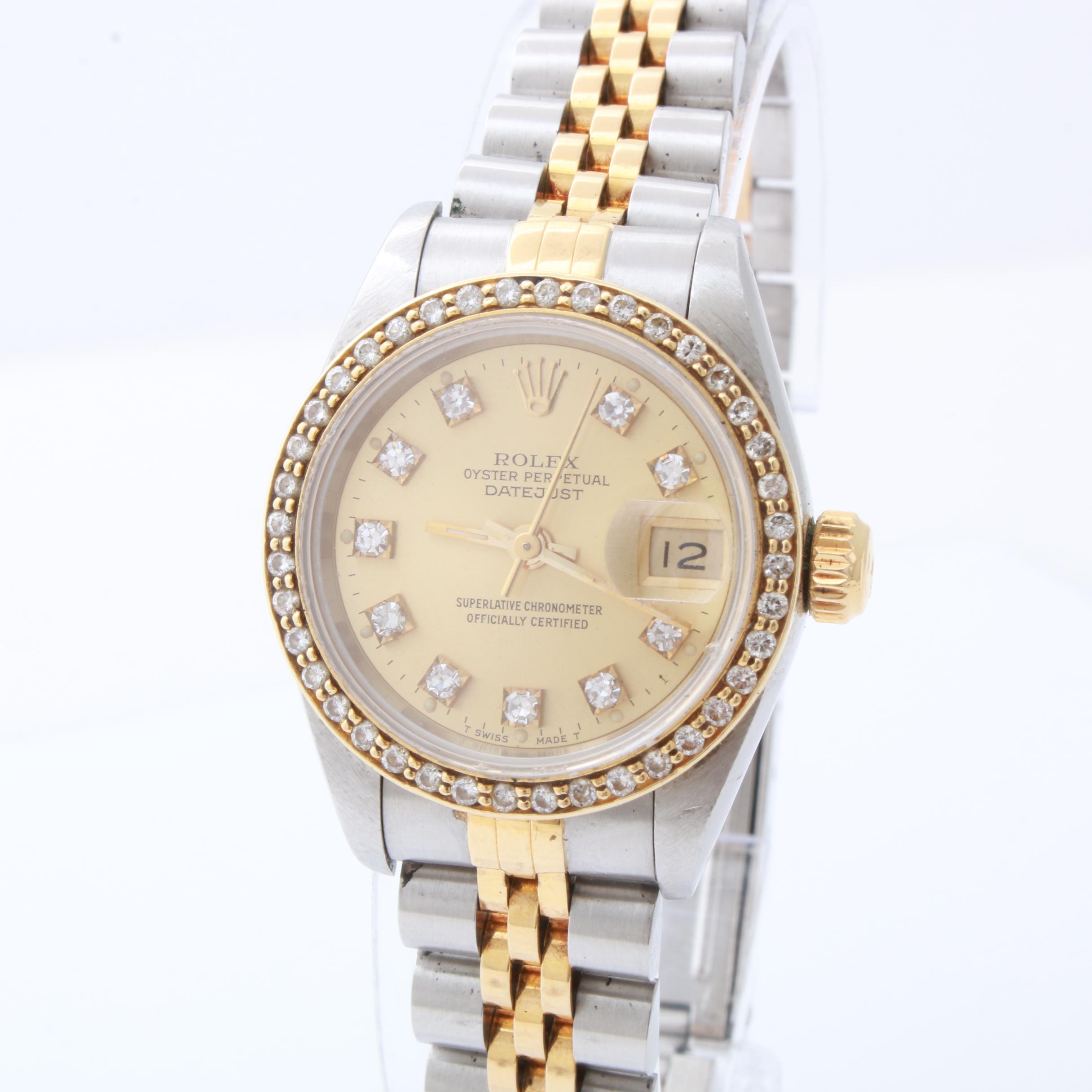 Rolex 14K Yellow Gold and Stainless Steel Diamond Bezel Watch