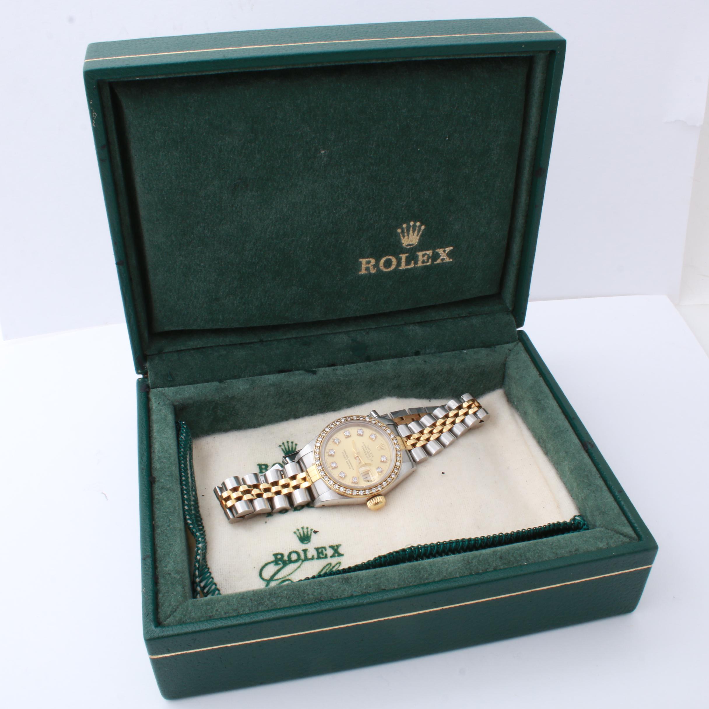 Rolex 14K Yellow Gold and Stainless Steel Diamond Bezel Watch