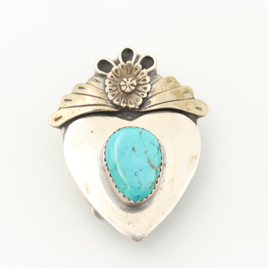 Silver Tone Turquoise Bolo Slide With Bennett Clip