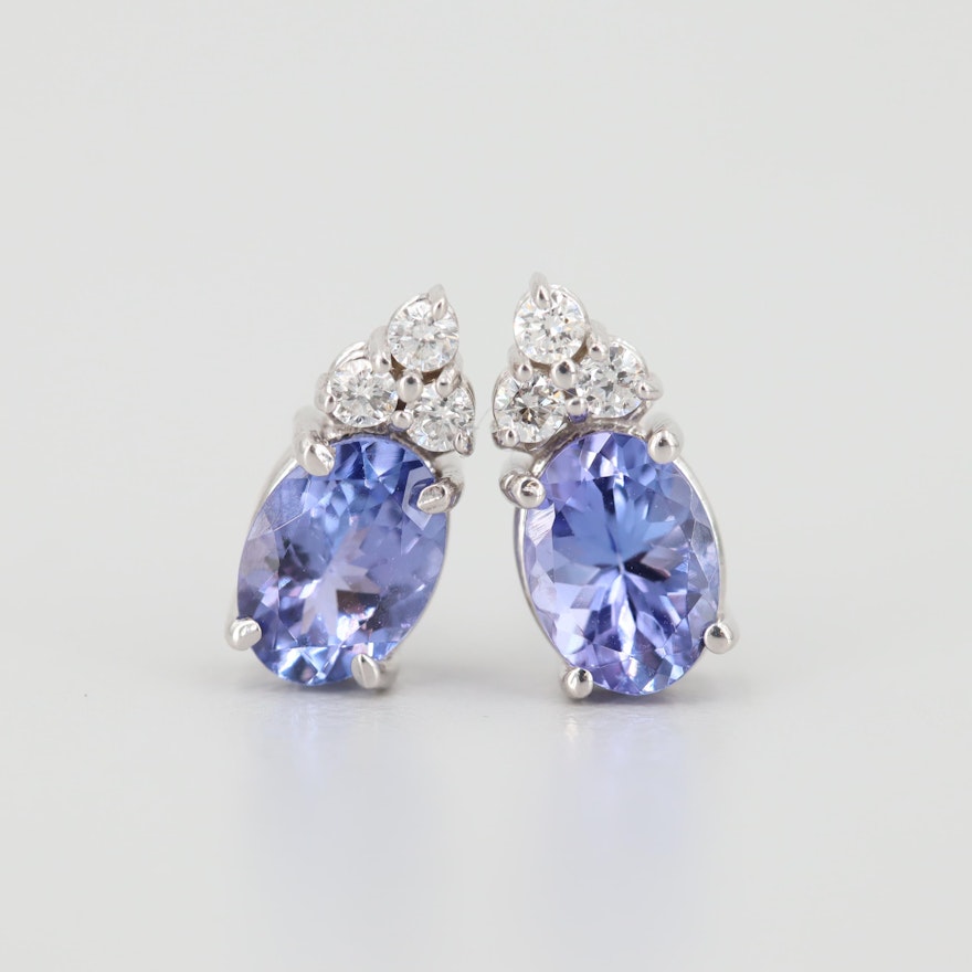 14K White Gold Tanzanite and Diamond Earrings