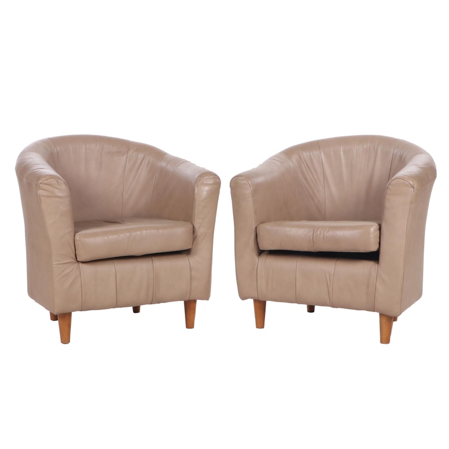 Pair of Contemporary Ercu Faux-Leather Upholstered Armchairs